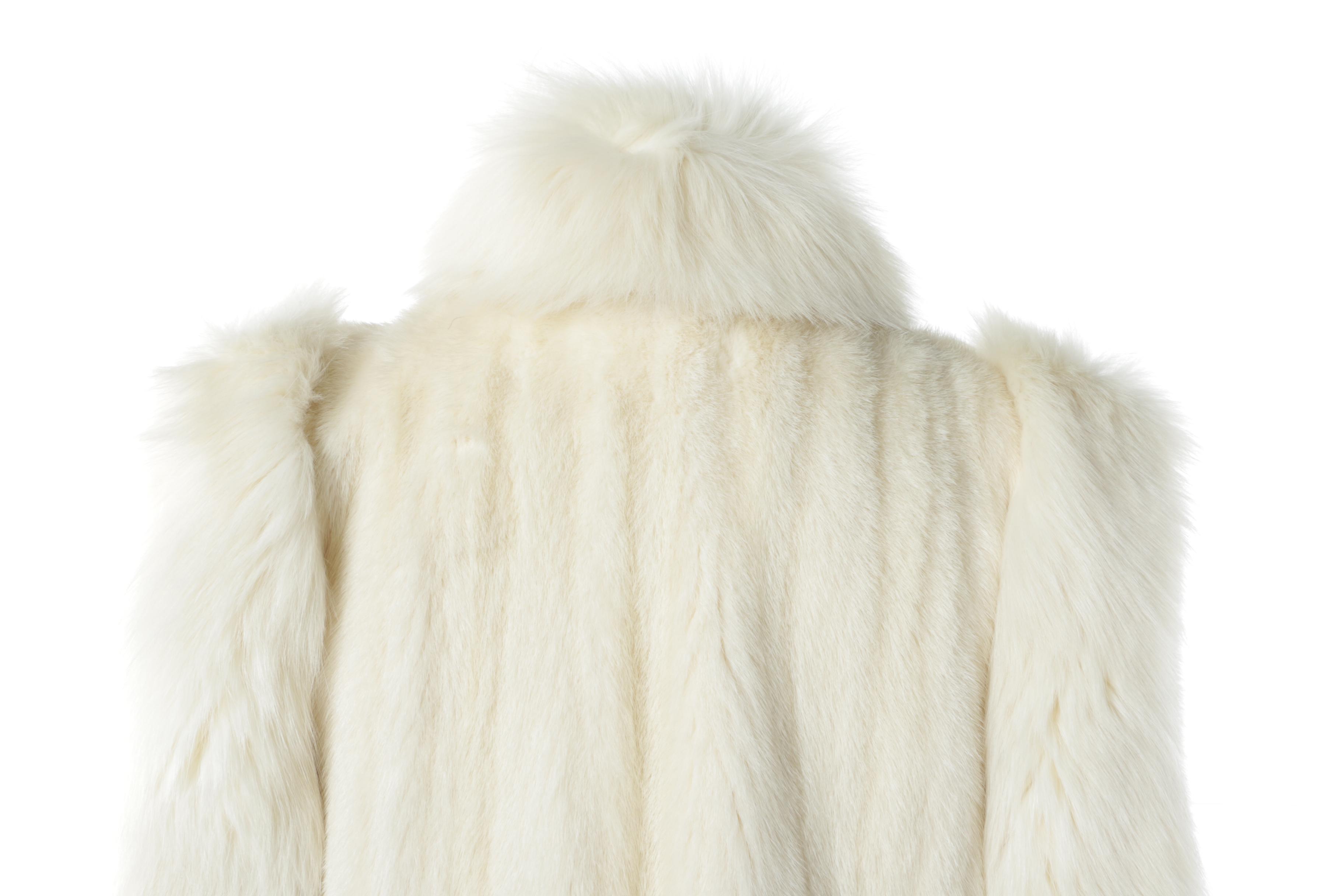 Women's Platinum Mink Fur Coat with White Fox Fur Collar