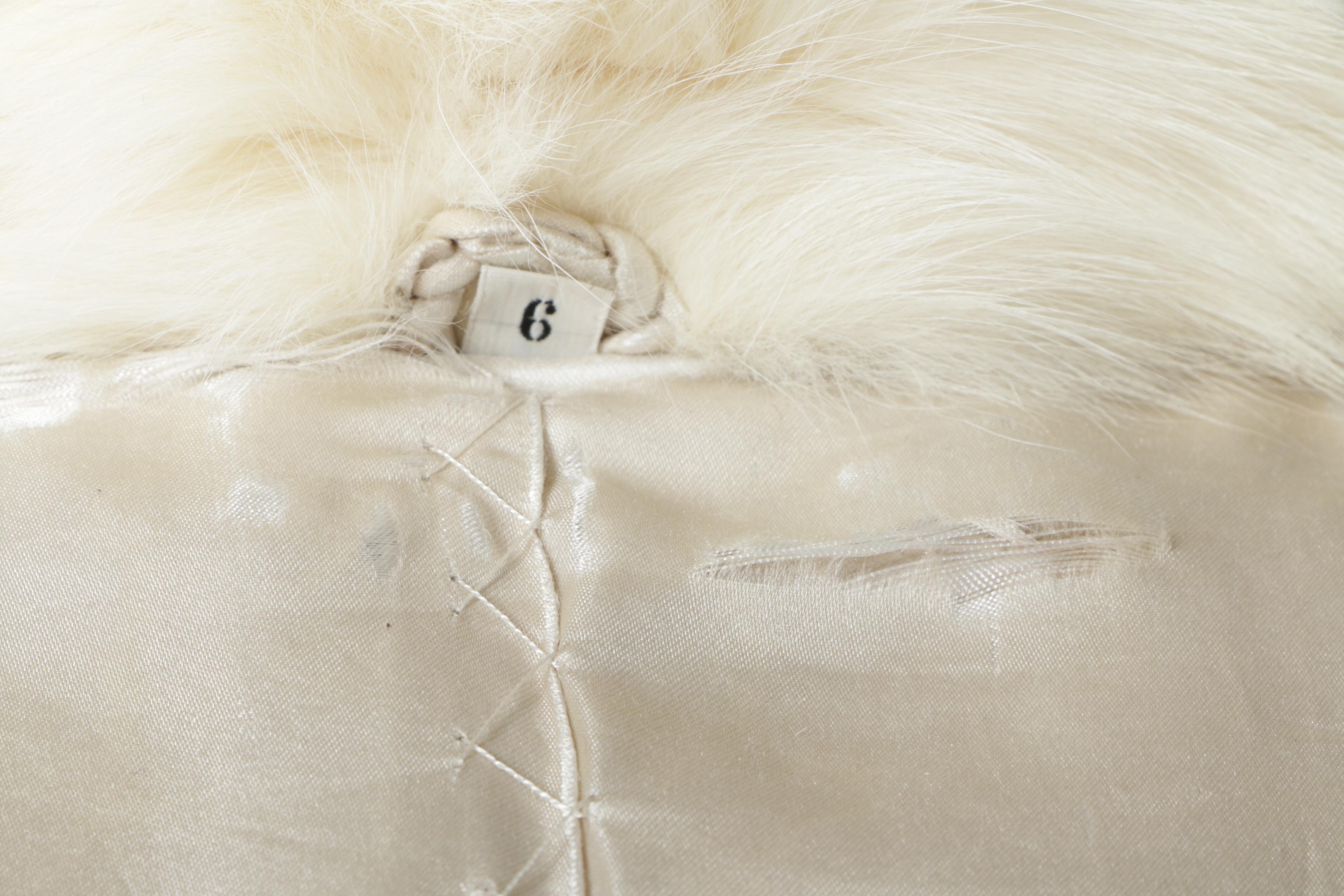 Women's Platinum Mink Fur Coat with White Fox Fur Collar