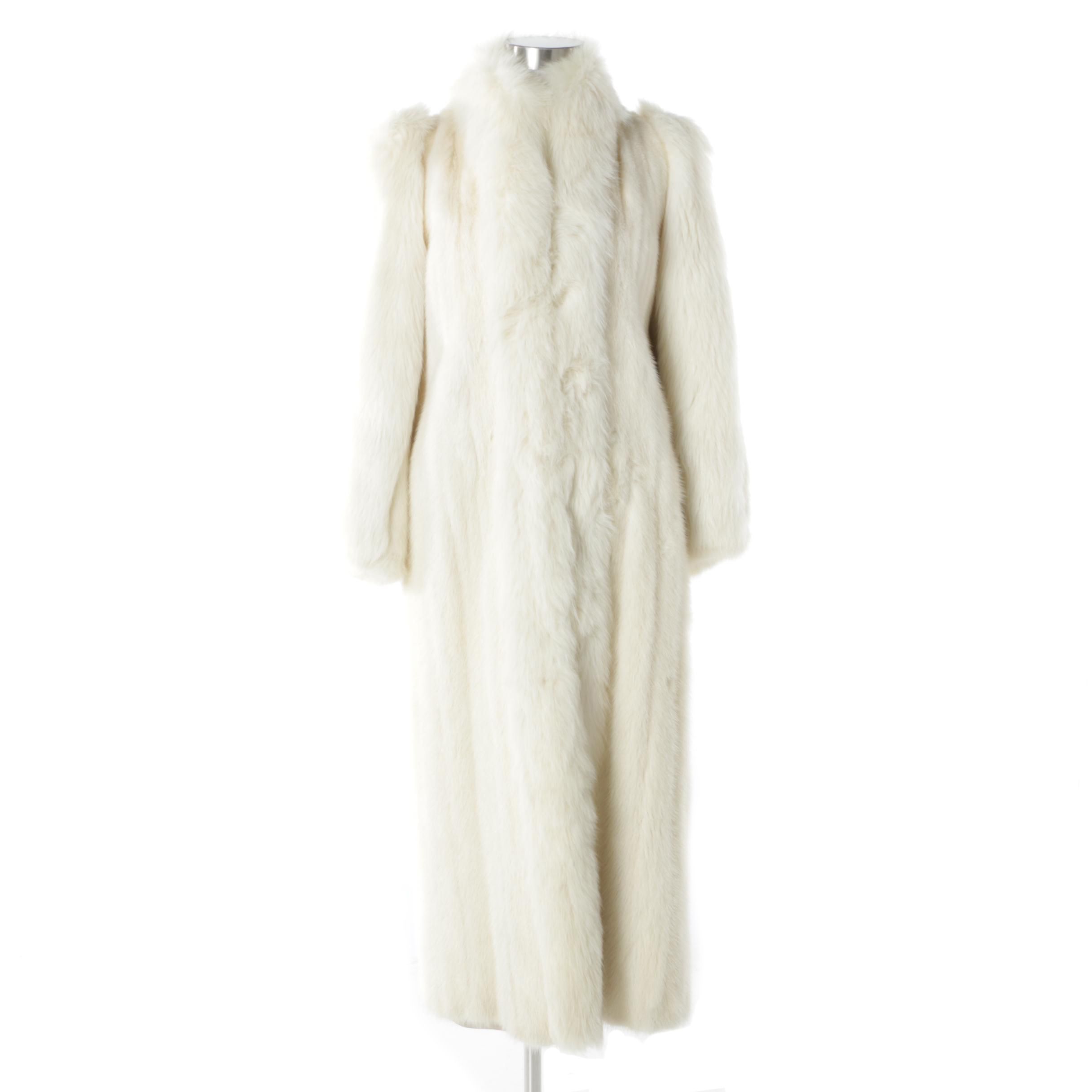 Women's Platinum Mink Fur Coat with White Fox Fur Collar