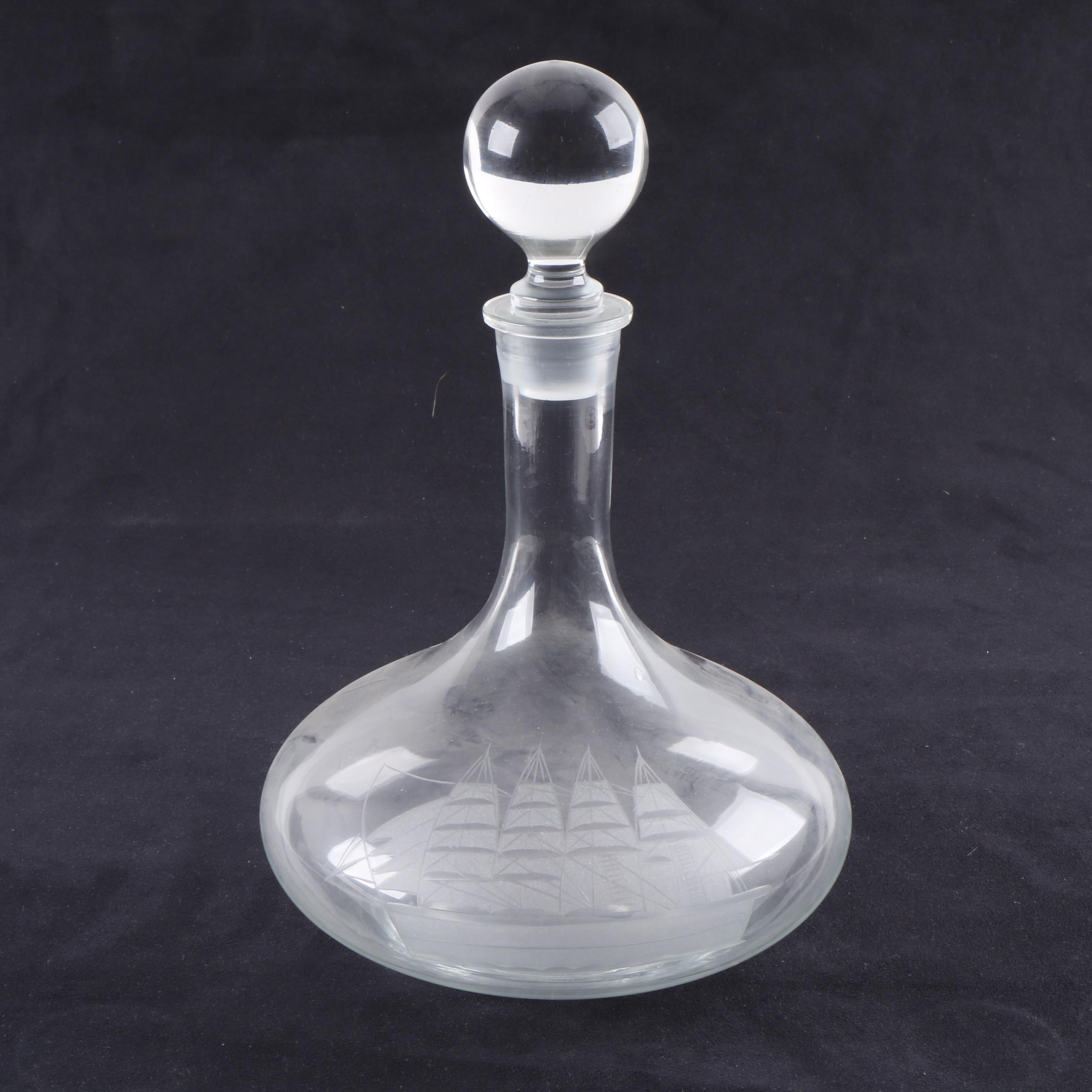 Toscany "Clipper" Etched Glass Decanter and Stemware