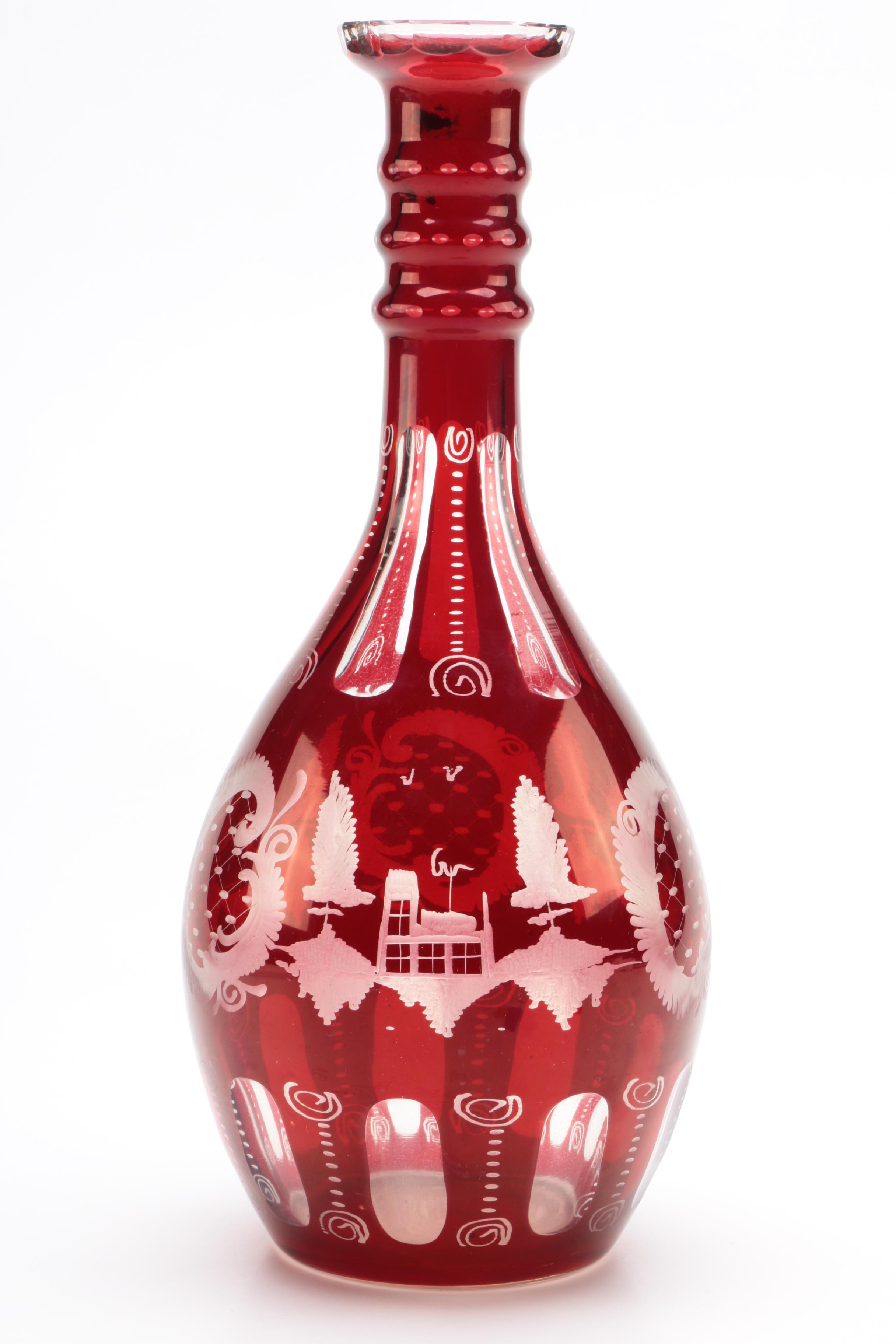 Vintage Egermann Style Ruby Cut To Clear Crystal Decanter