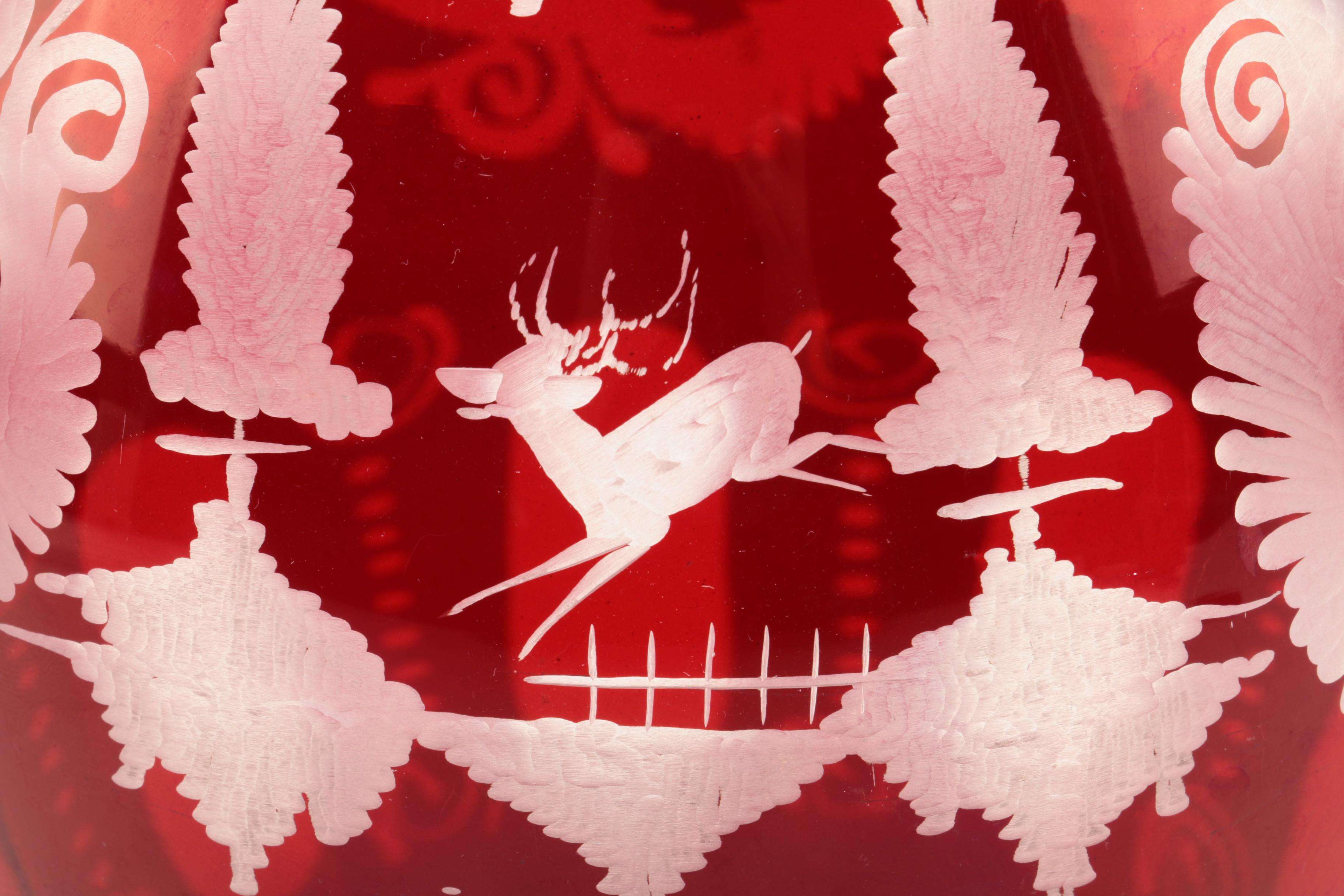 Vintage Egermann Style Ruby Cut To Clear Crystal Decanter