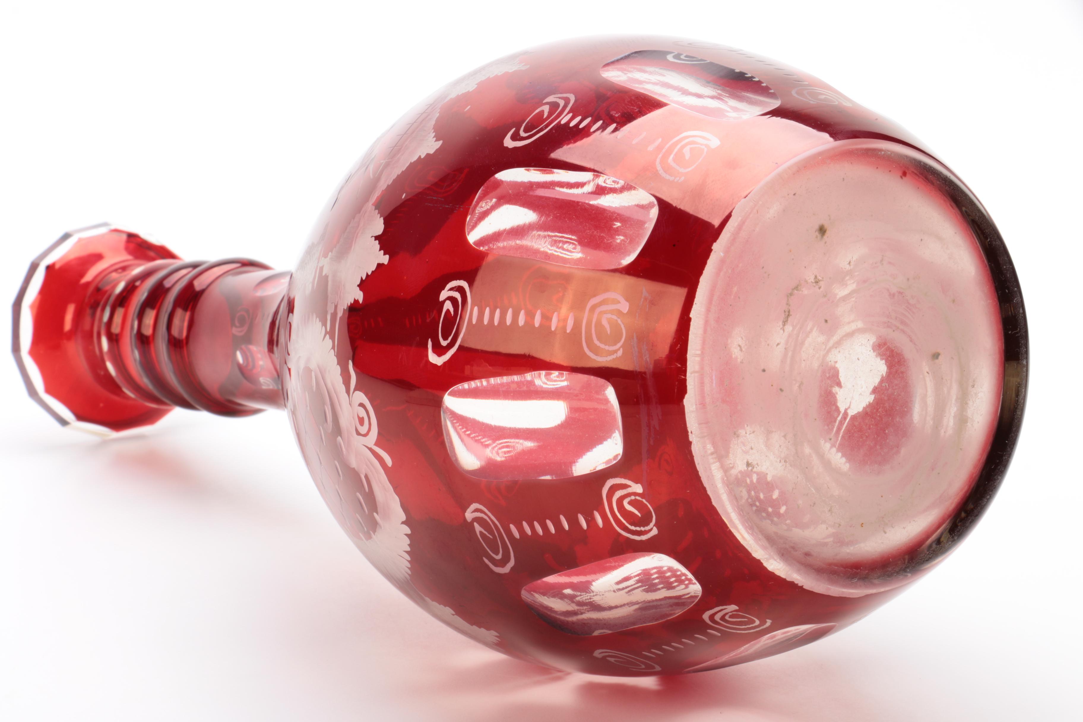 Vintage Egermann Style Ruby Cut To Clear Crystal Decanter