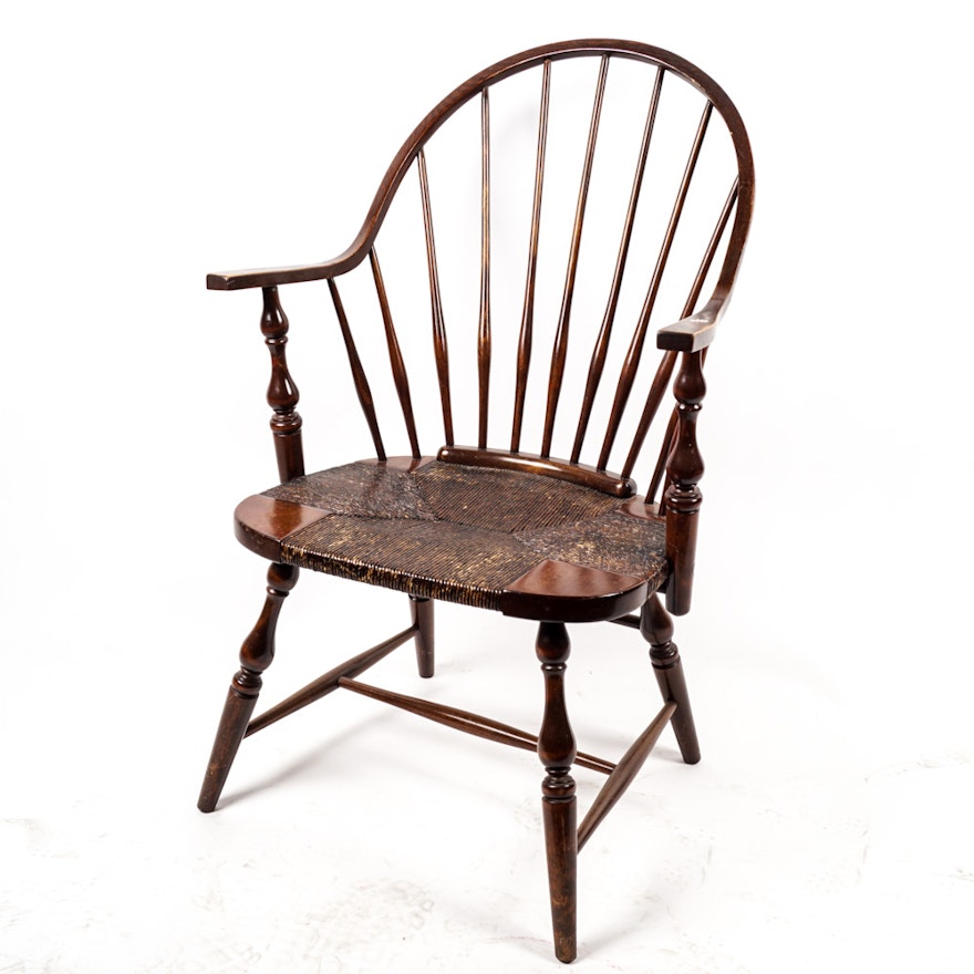 Vintage Spindle Back Armchair with Rush Seat