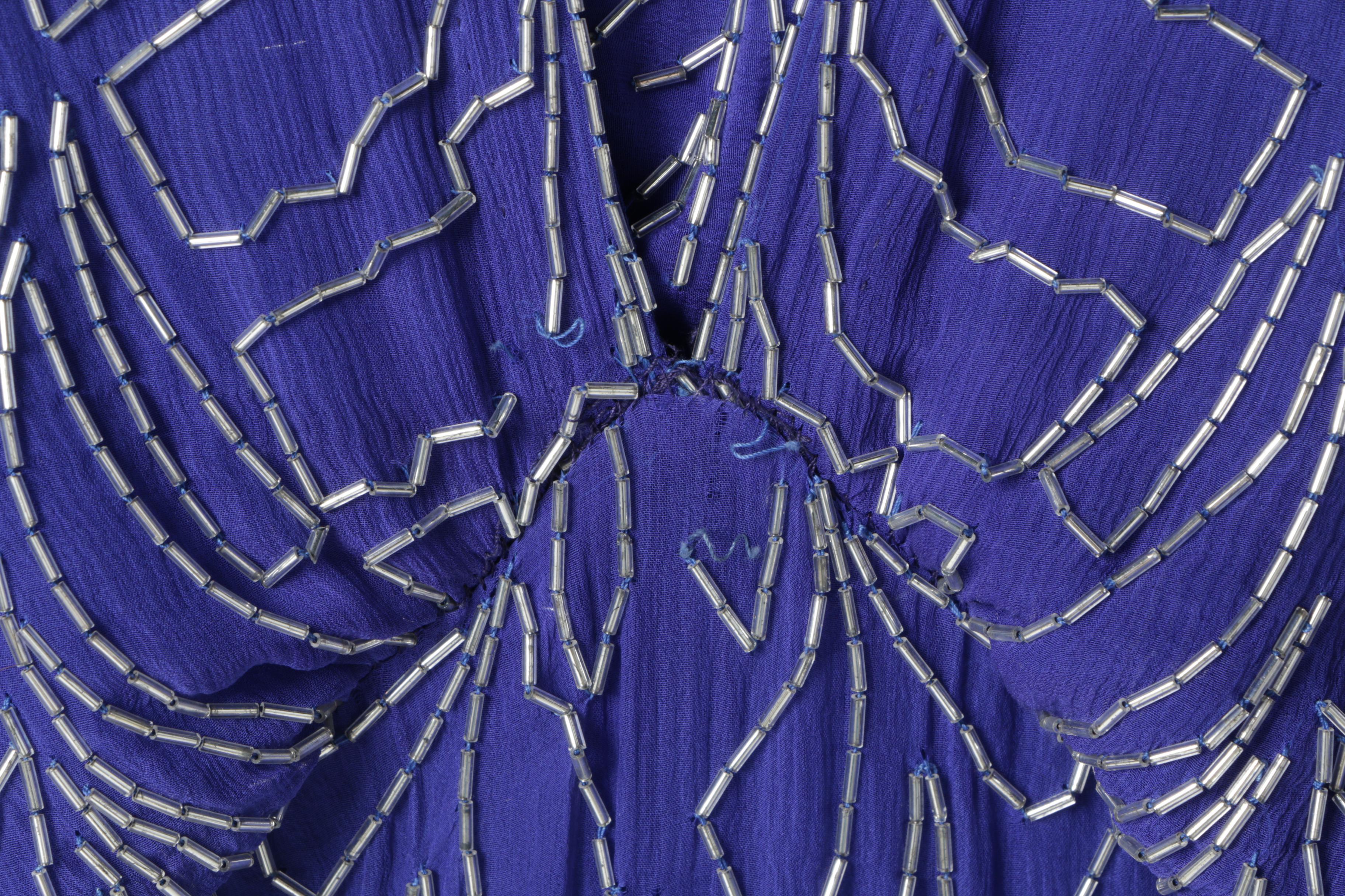 Circa 1980s Judith Ann Creations Beaded Blue Silk Chiffon Dress