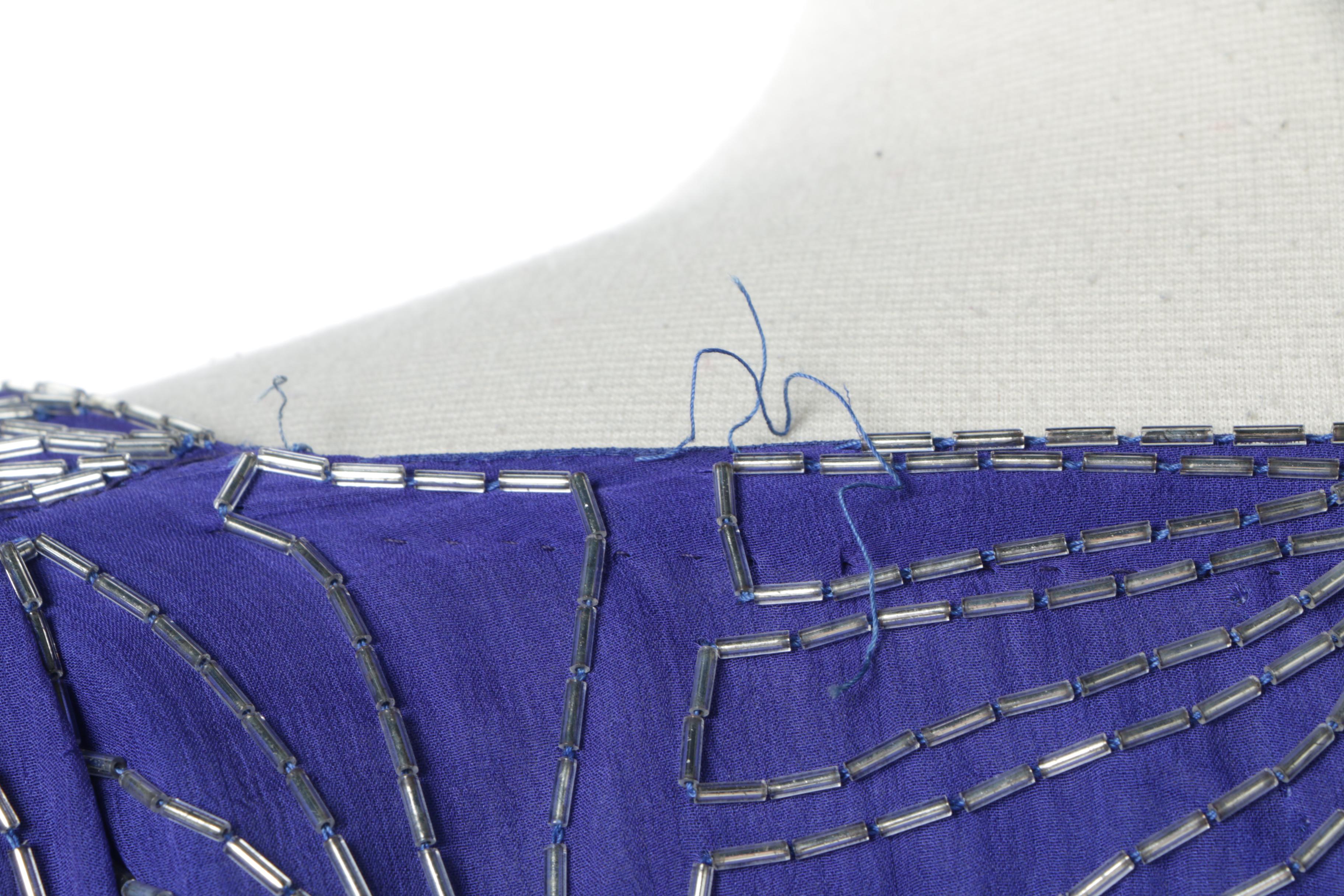 Circa 1980s Judith Ann Creations Beaded Blue Silk Chiffon Dress