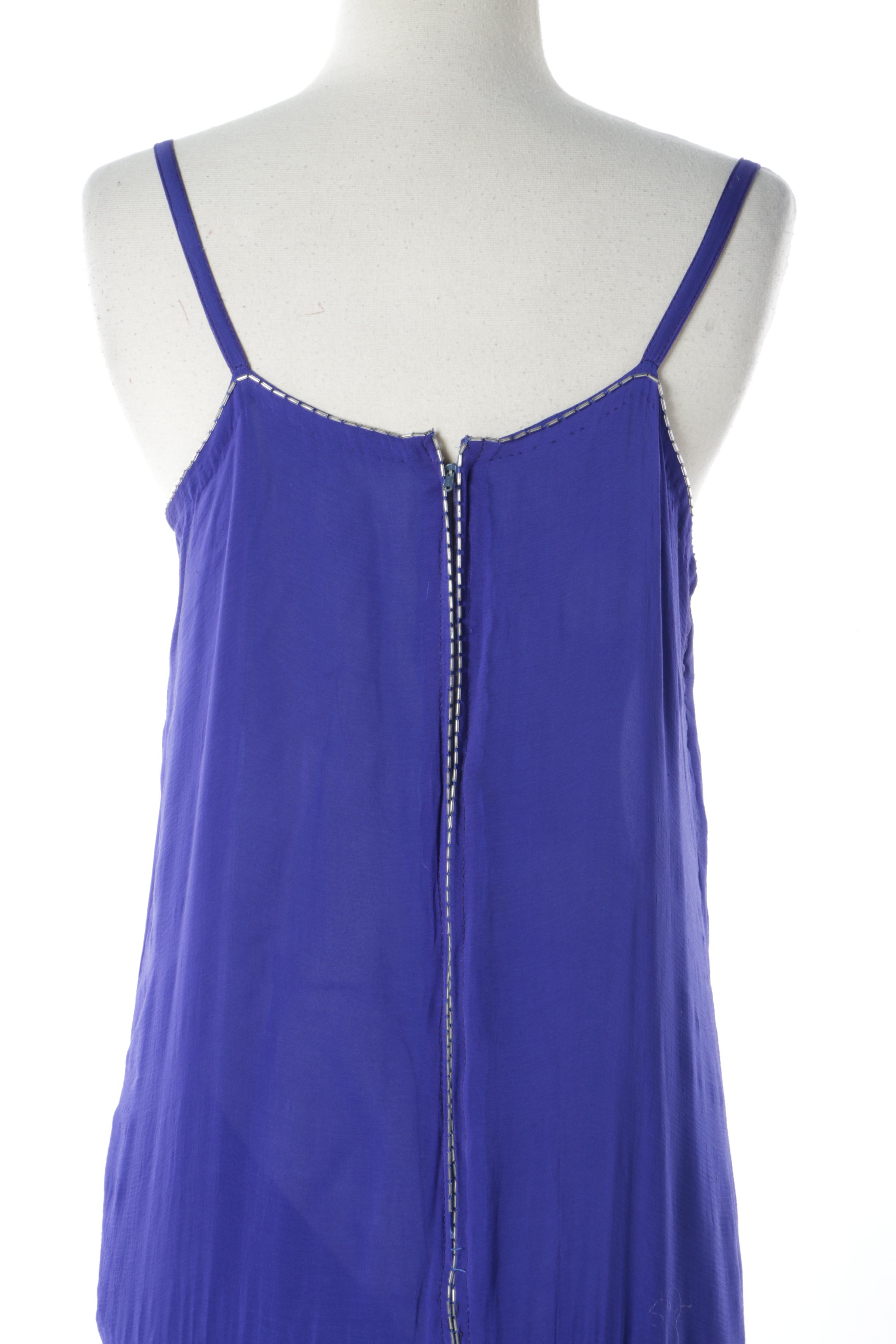 Circa 1980s Judith Ann Creations Beaded Blue Silk Chiffon Dress