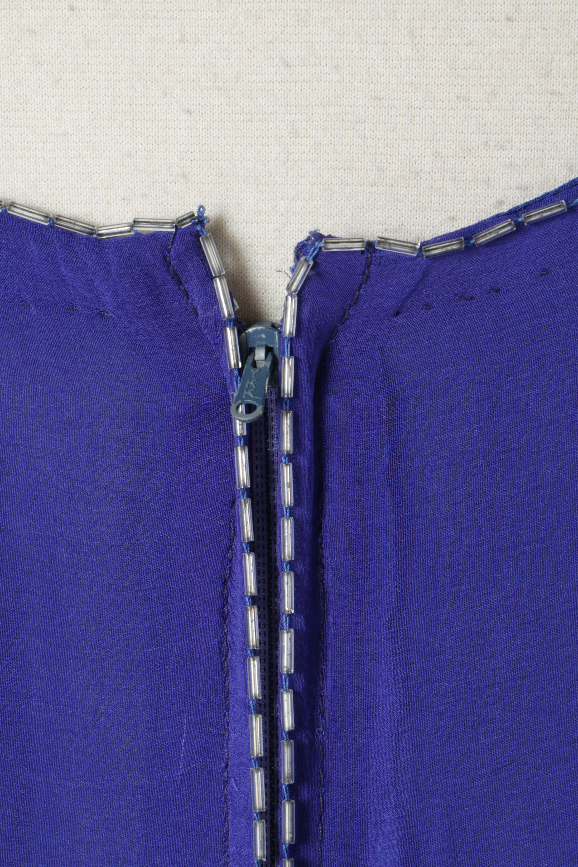 Circa 1980s Judith Ann Creations Beaded Blue Silk Chiffon Dress