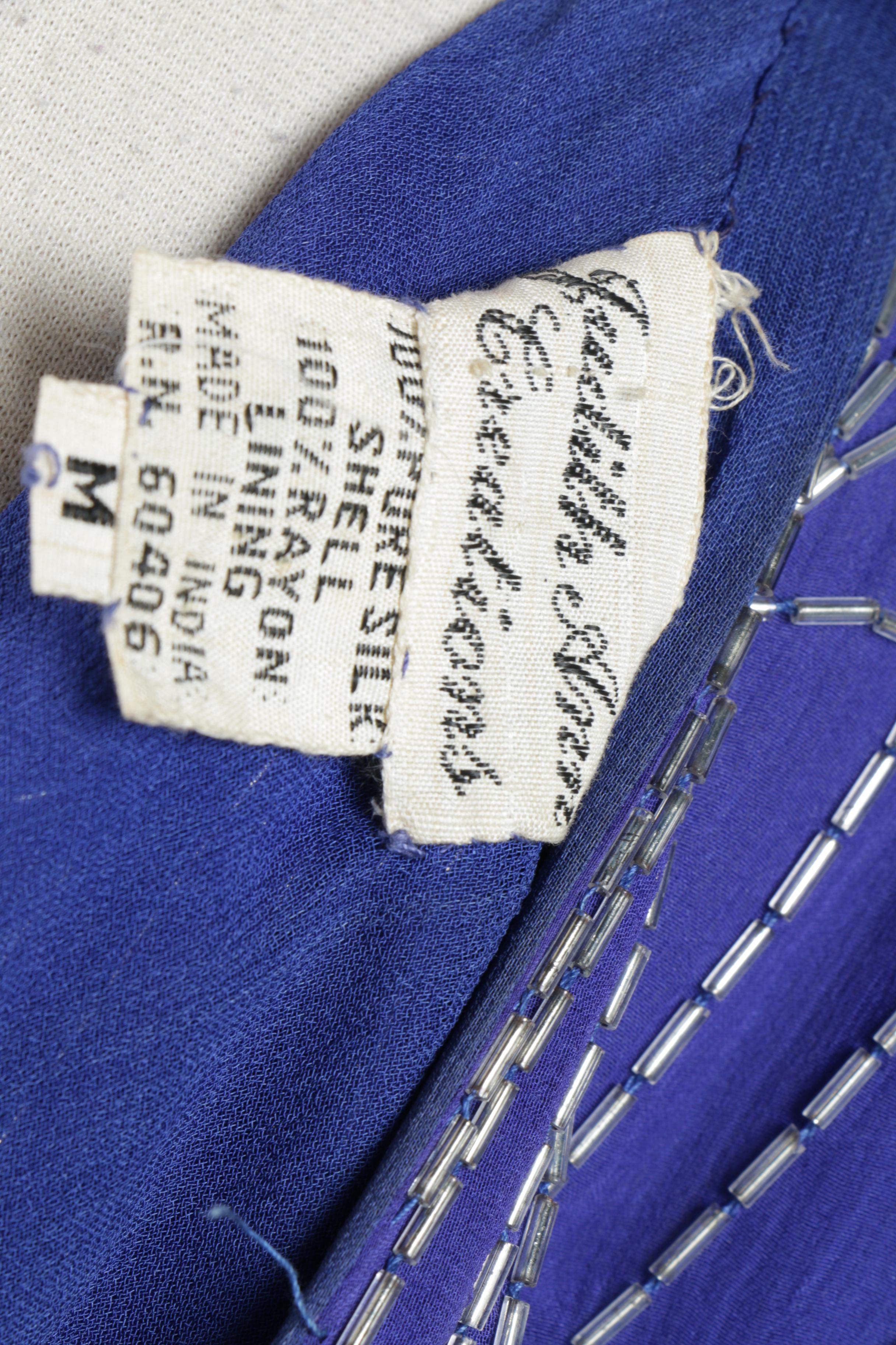 Circa 1980s Judith Ann Creations Beaded Blue Silk Chiffon Dress