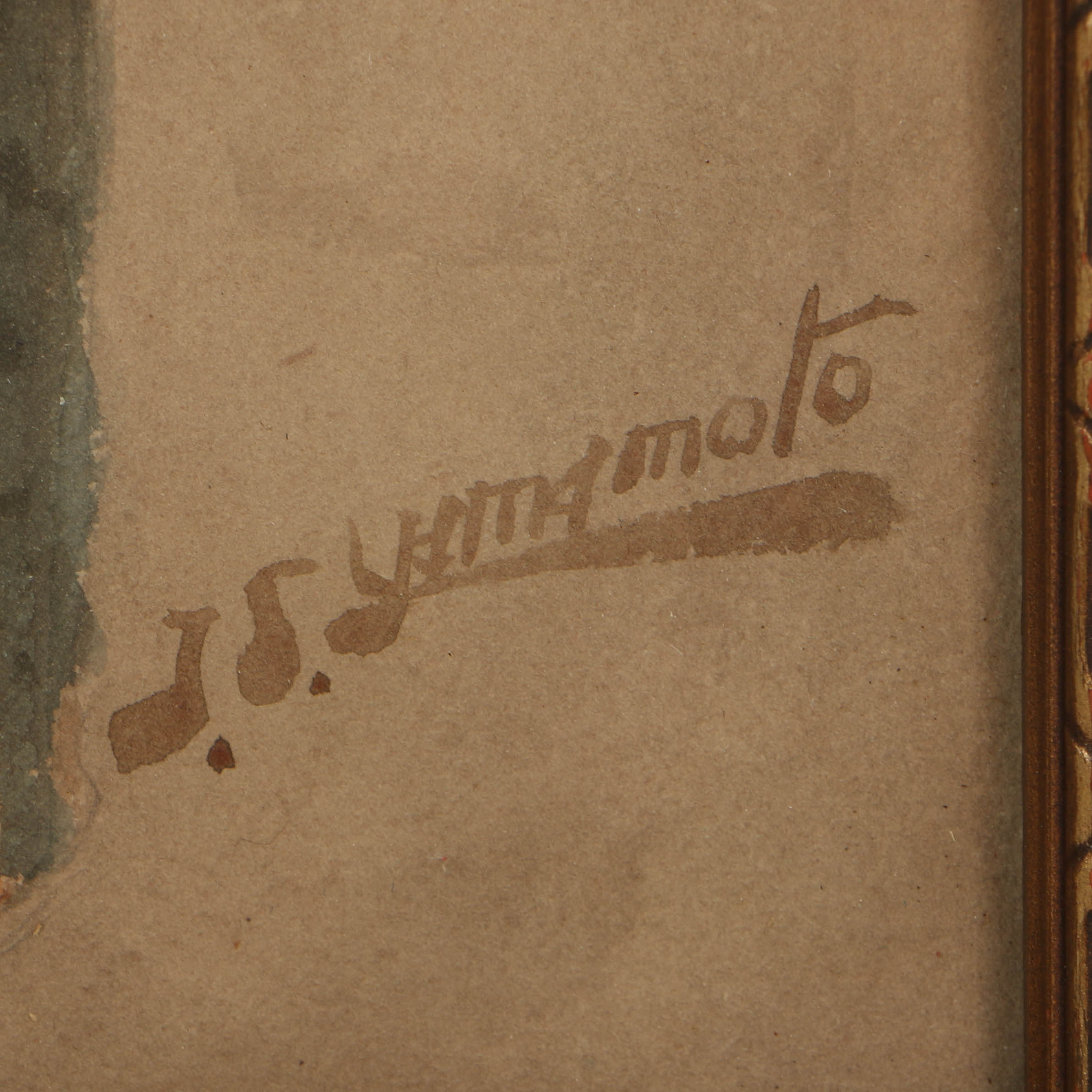 J.S. Yamamoto Watercolor Portrait on Paper of Villager with a Doll