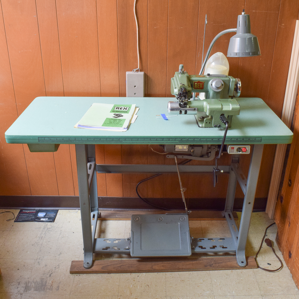 Rex Blindstitch Industrial Pant Hemming Machine, Table and Lamp