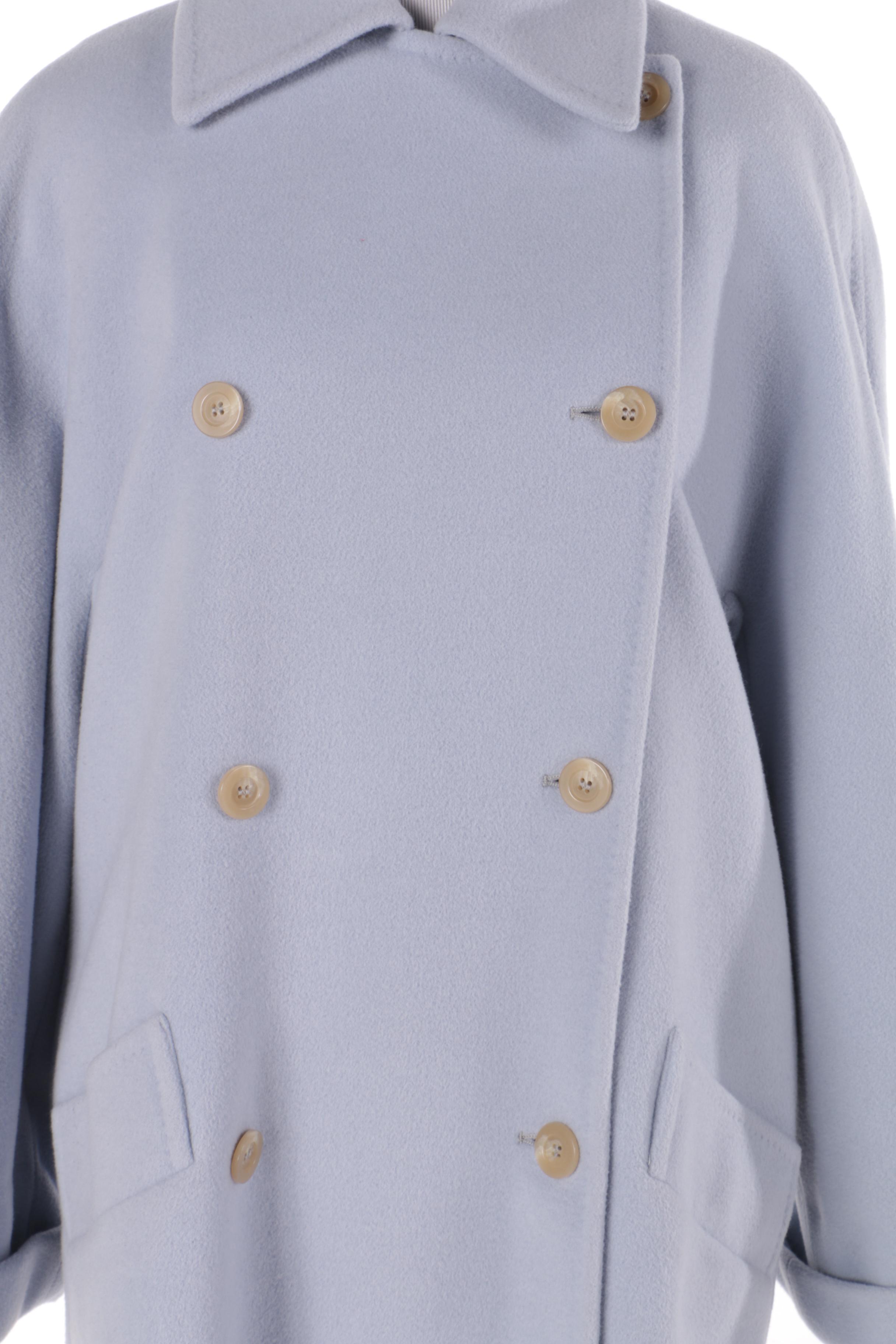 Women's Jaeger Double-Breasted Light Blue Wool Blend Coat