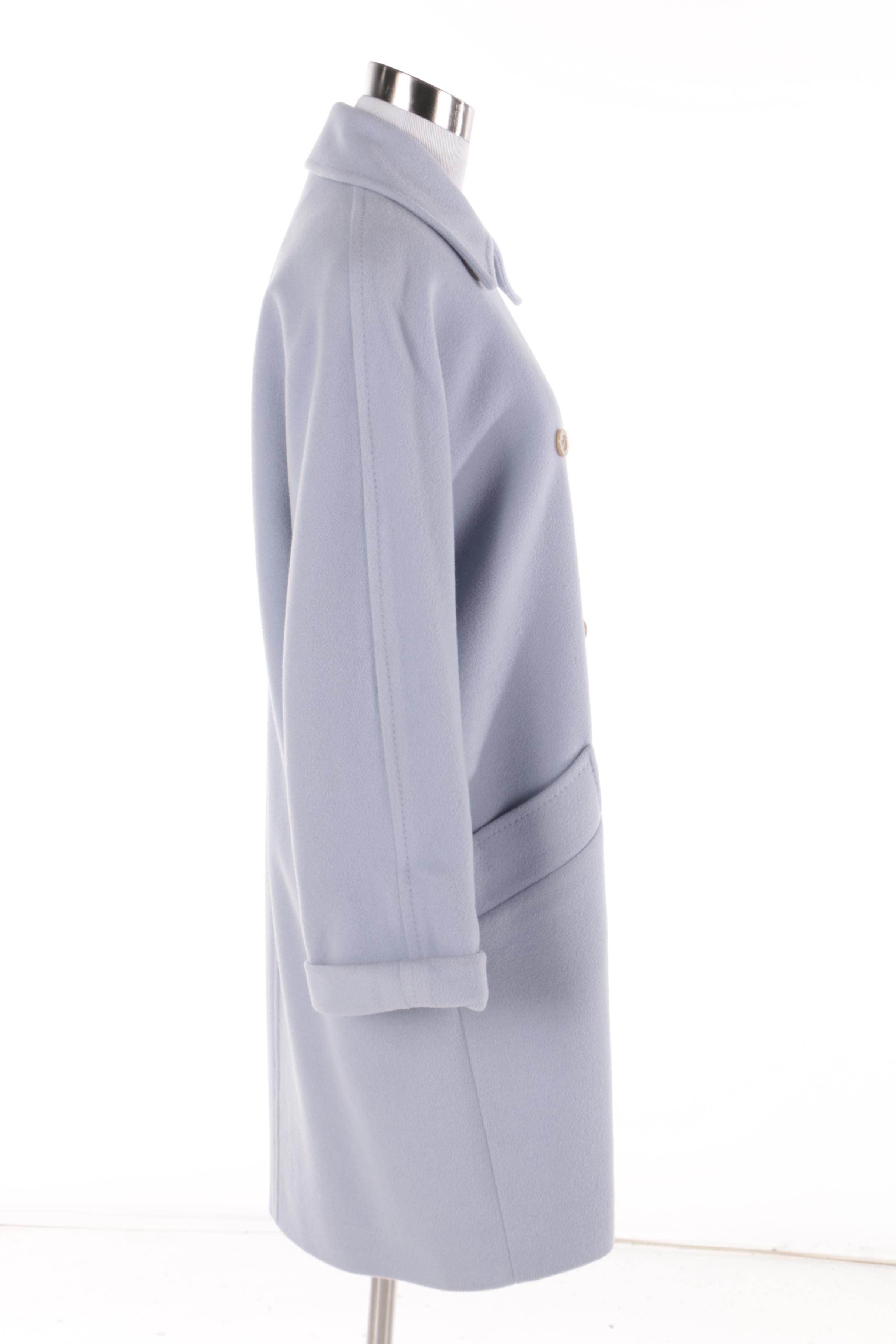 Women's Jaeger Double-Breasted Light Blue Wool Blend Coat