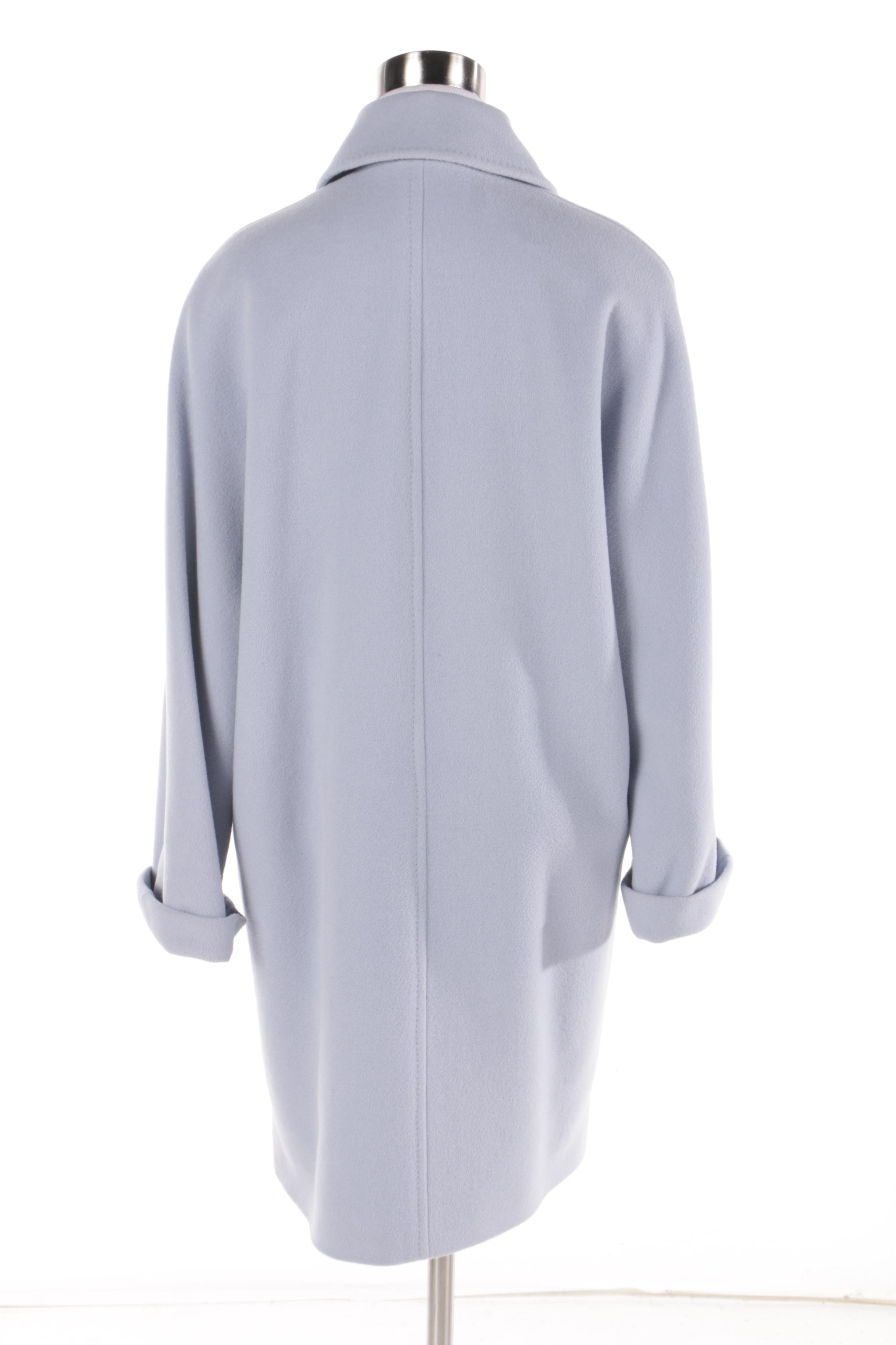 Women's Jaeger Double-Breasted Light Blue Wool Blend Coat