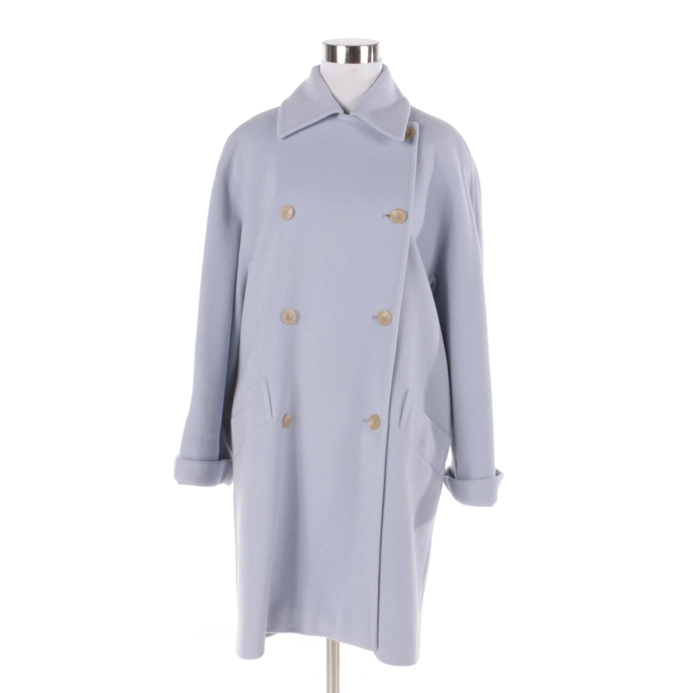 Women's Jaeger Double-Breasted Light Blue Wool Blend Coat