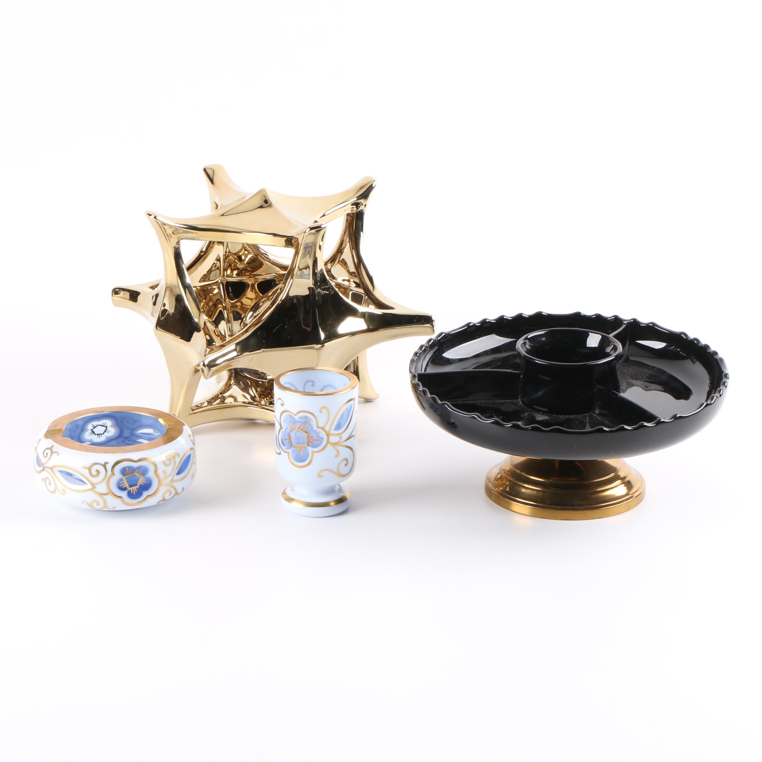 Bohemian Style Cased Glass Tumbler and Ash Receiver with Decorative Tableware