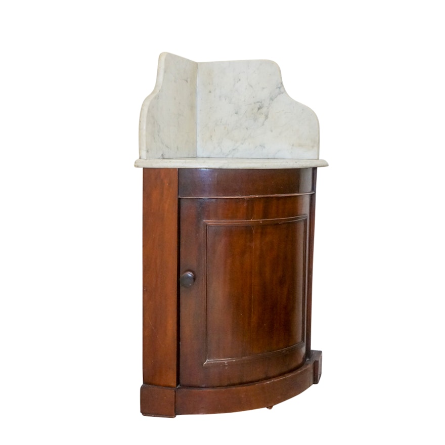 Vintage Marble-Topped Wood Corner Cabinet Washstand