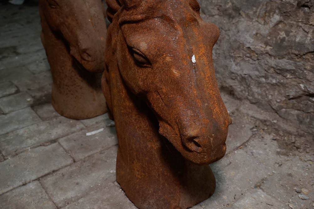 Pair of Iron Horse Heads With Flowing Manes
