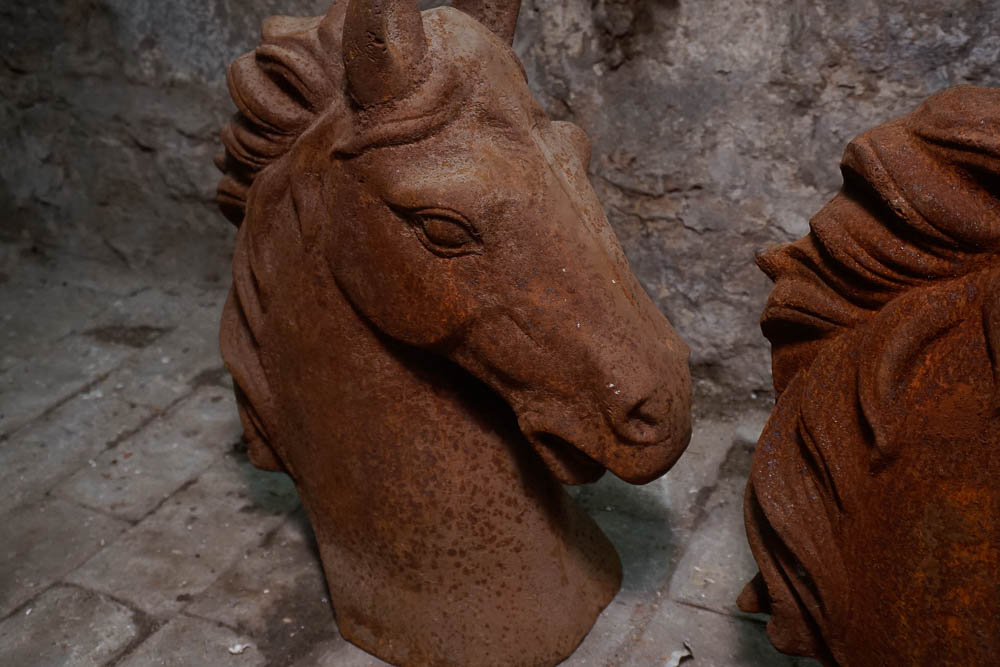 Pair of Iron Horse Heads With Flowing Manes