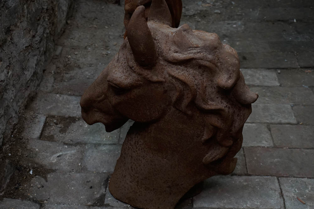 Pair of Iron Horse Heads With Flowing Manes