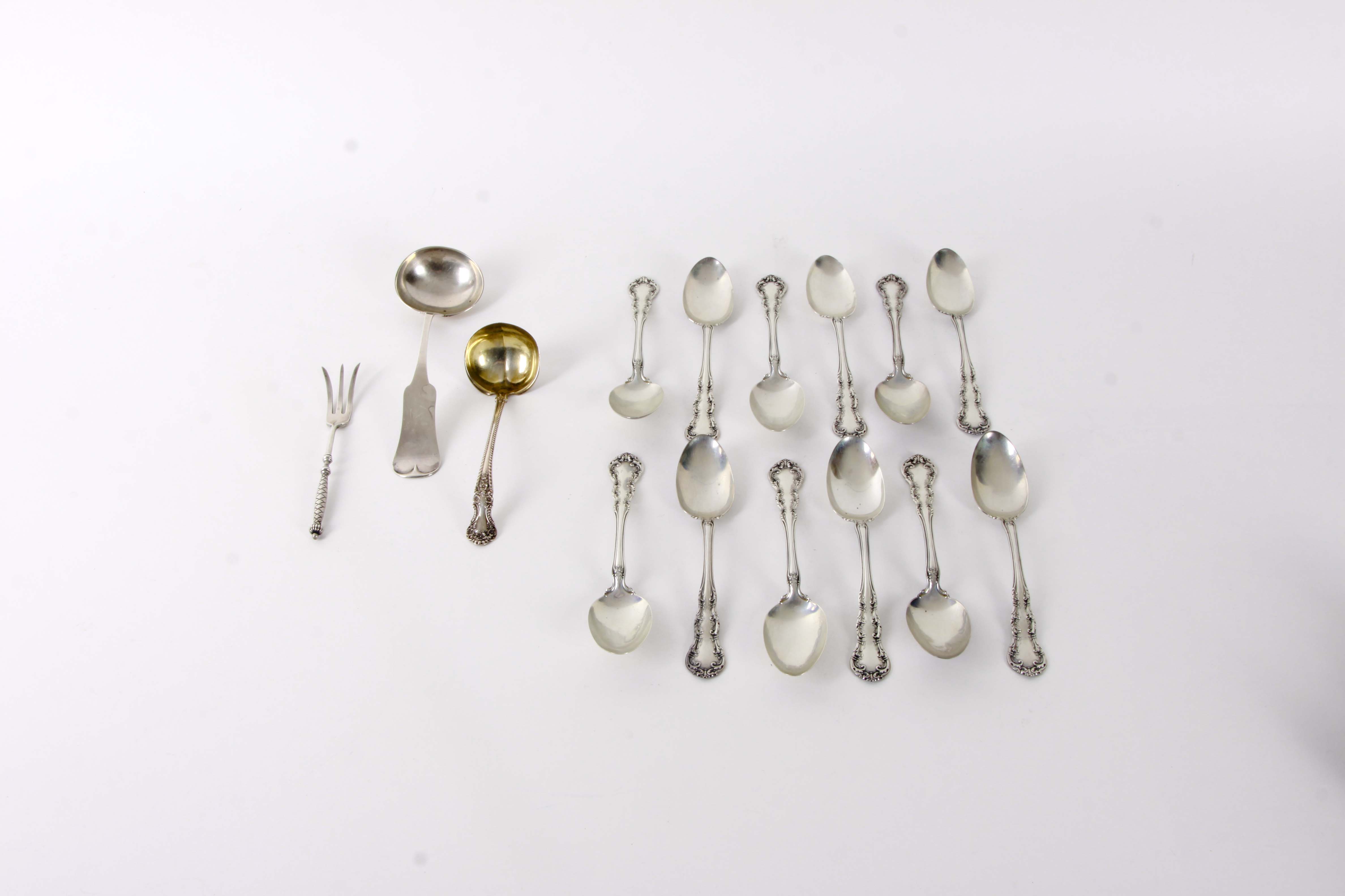 E & D Kinsey Coin Silver Ladle and Other American Sterling Silver Flatware