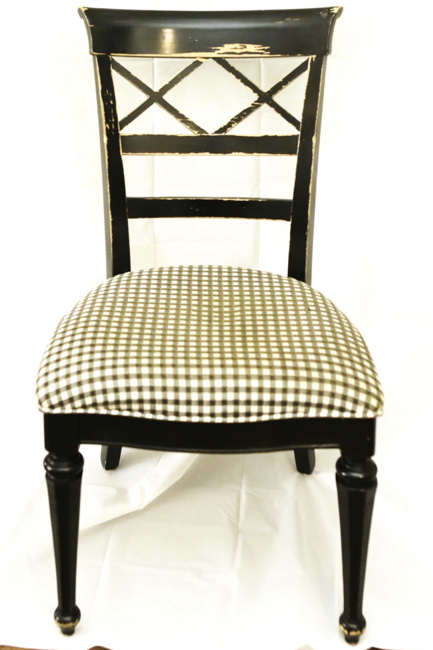 Four Vintage Black Lacquer Regency Style Dining Chairs