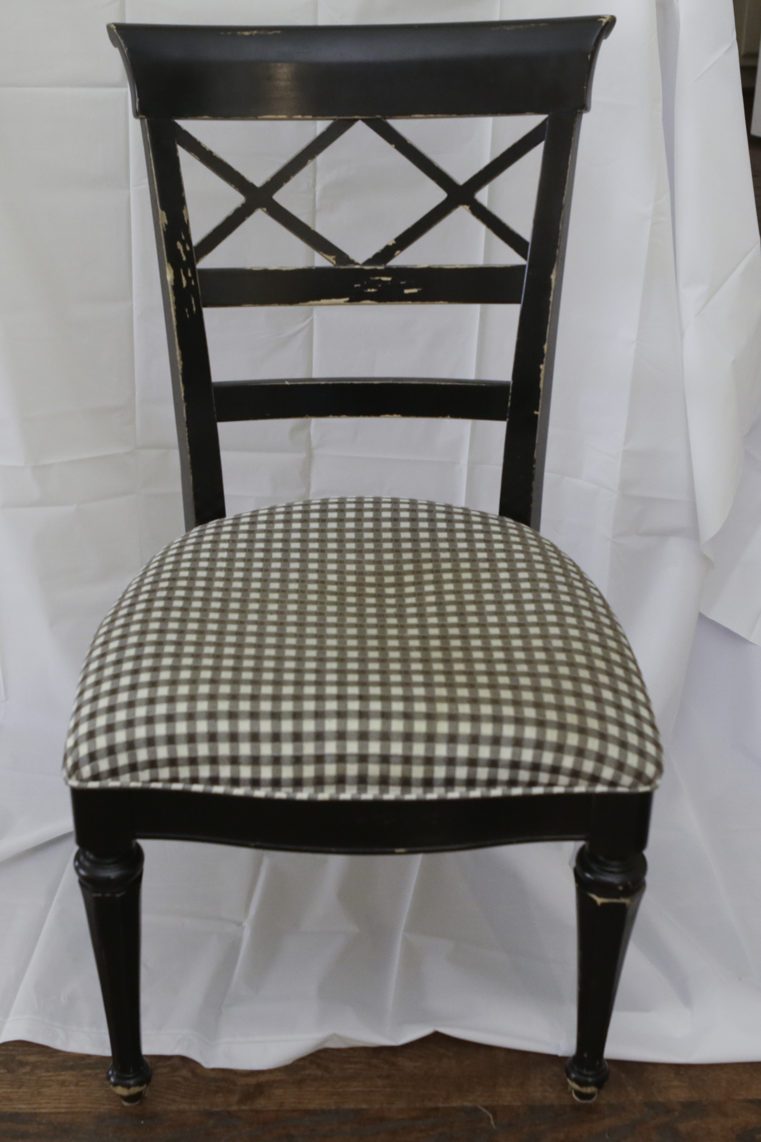 Four Vintage Black Lacquer Regency Style Dining Chairs