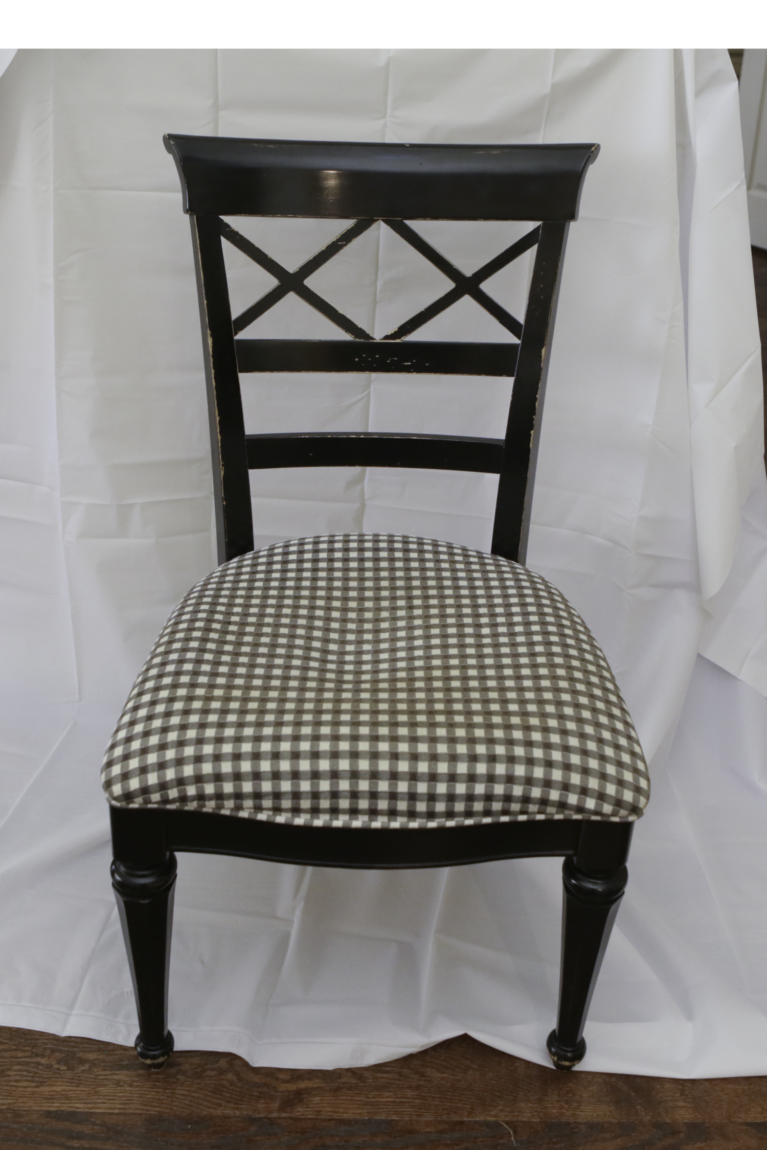 Four Vintage Black Lacquer Regency Style Dining Chairs