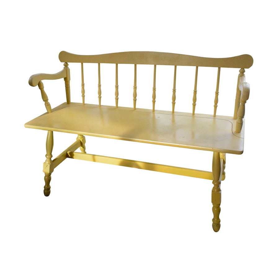 Yellow Painted Wood Deacon's Bench
