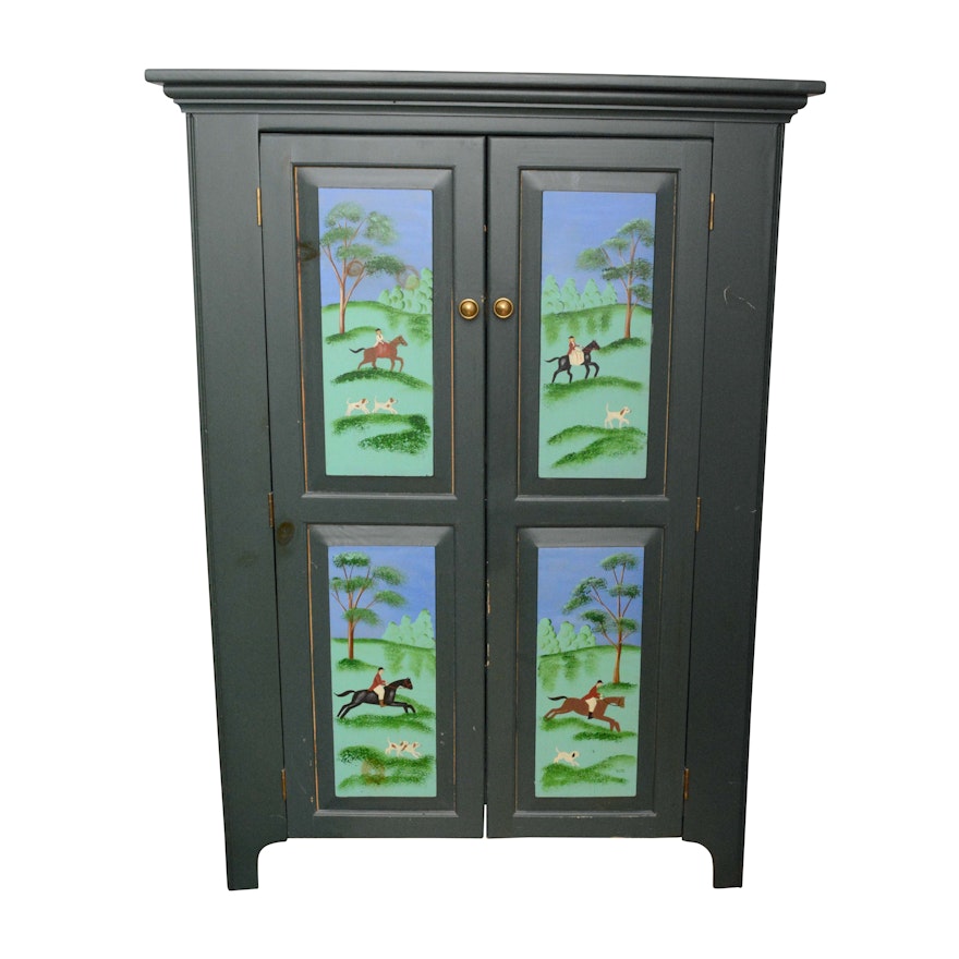 Painted Wood Cabinet with Equestrian Motifs