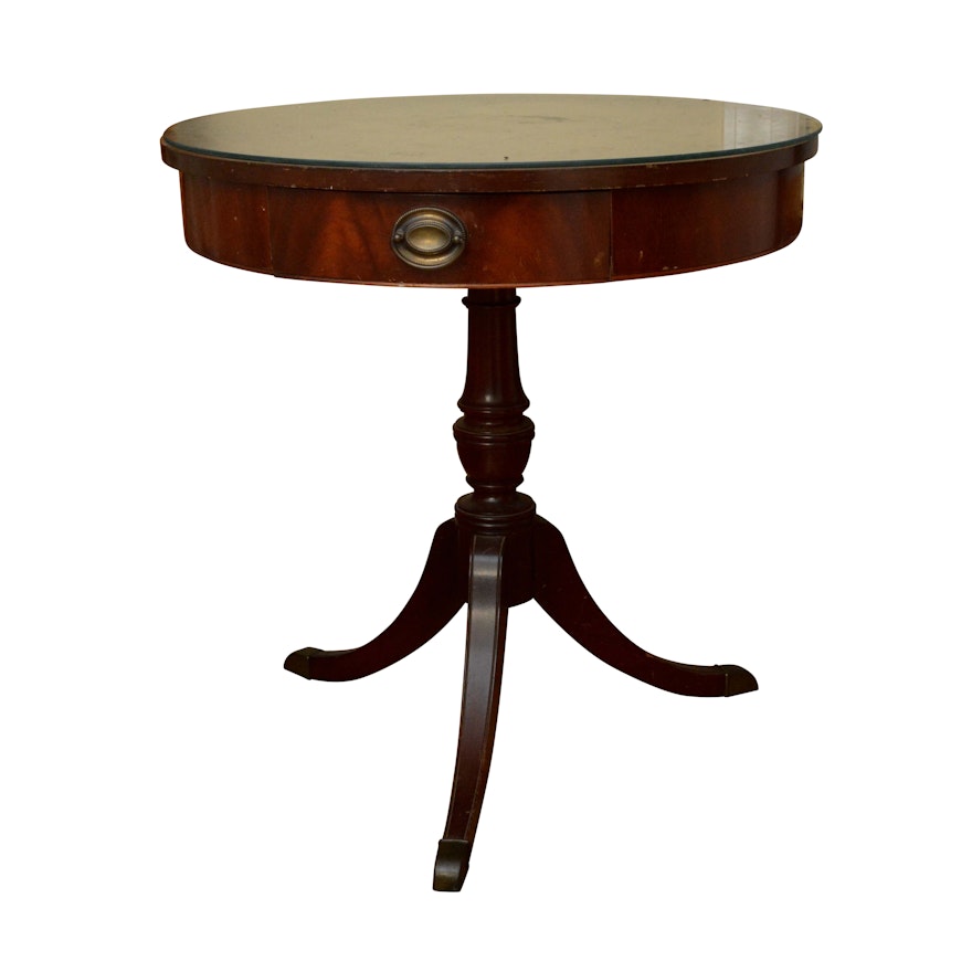 Vintage Leather Top Mahogany Drum Table
