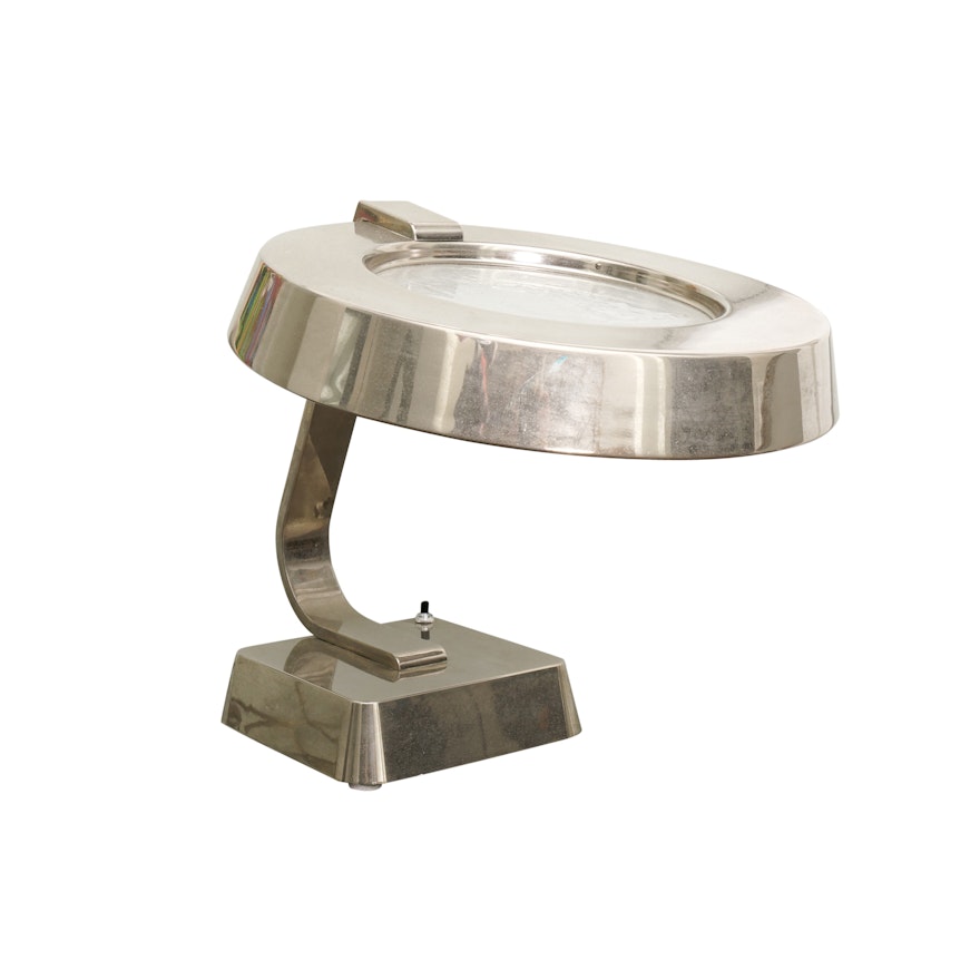 Art Deco Nickeled Metal and Glass Desk Lamp