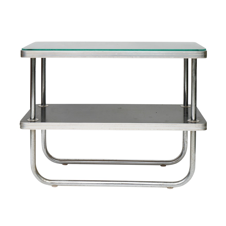 Art Deco Chromed Metal Two Tier Side Table