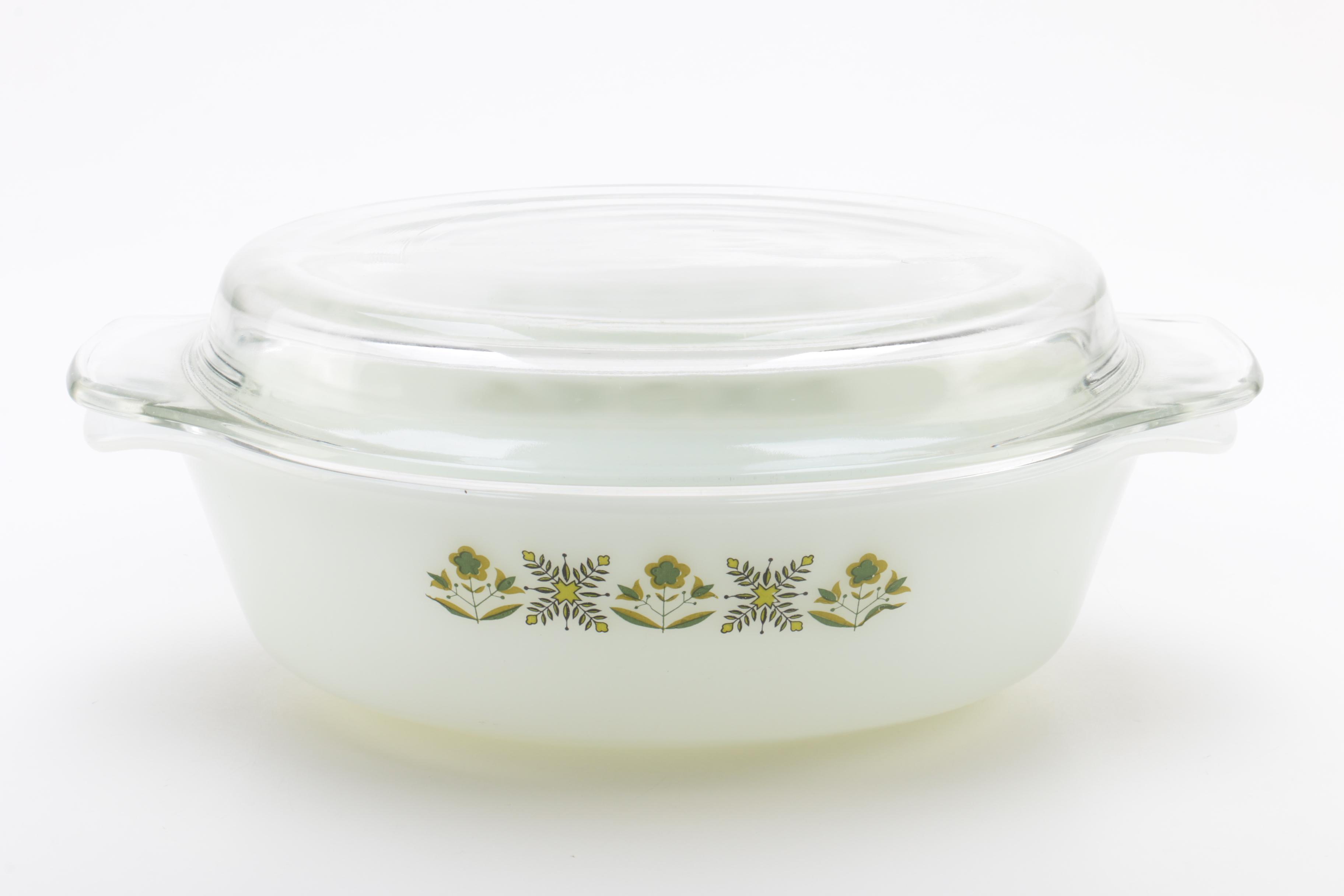 Anchor Hocking "Green Meadow" Casserole Dishes with Lids, Circa 1968-1976