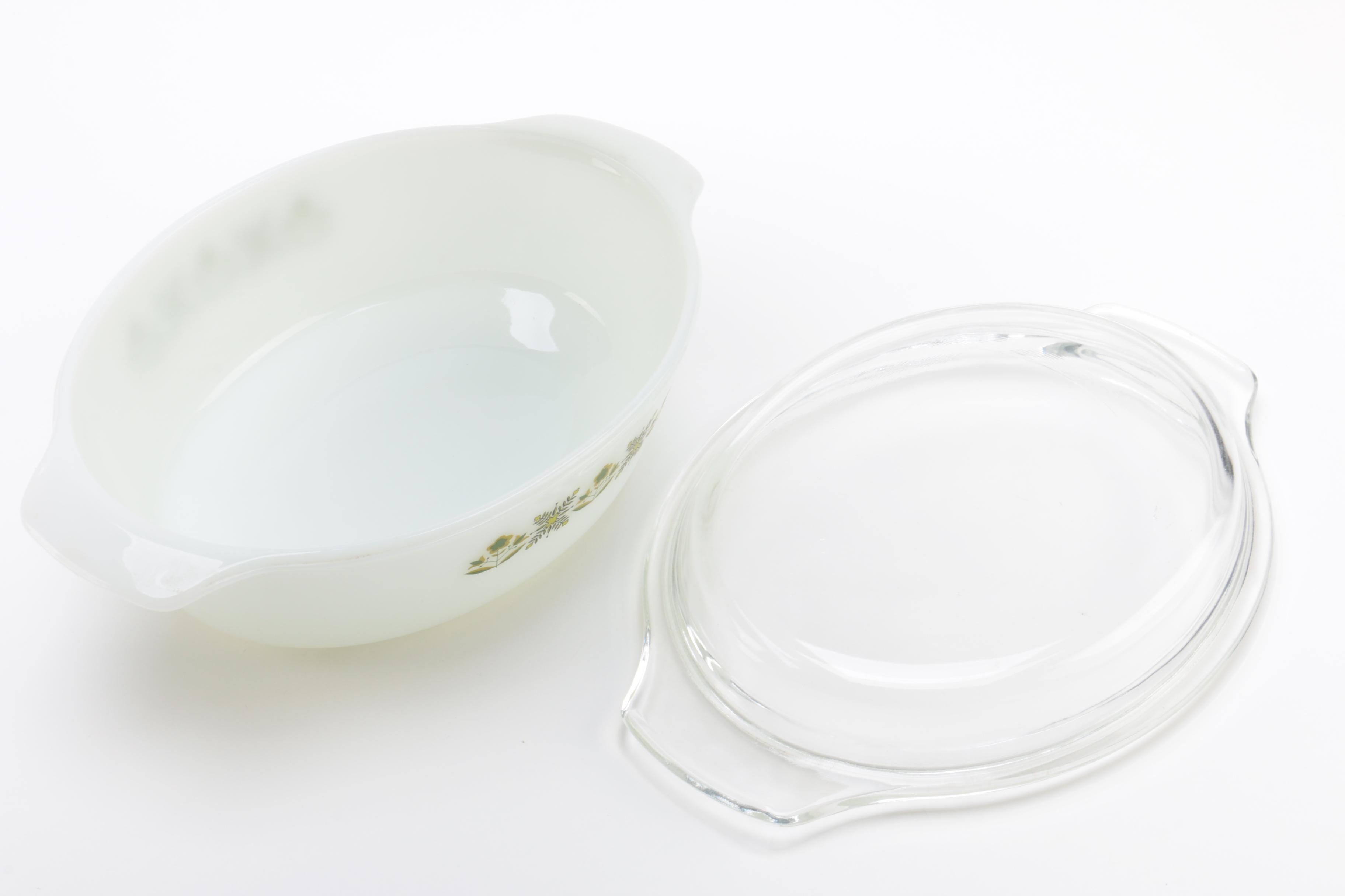 Anchor Hocking "Green Meadow" Casserole Dishes with Lids, Circa 1968-1976