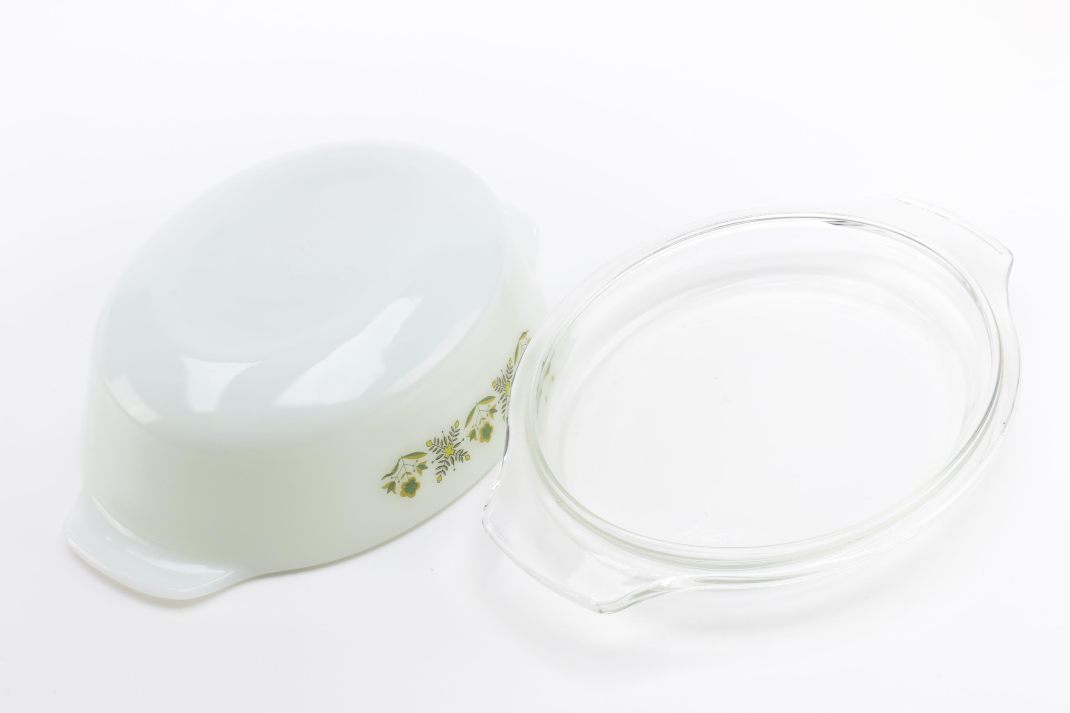 Anchor Hocking "Green Meadow" Casserole Dishes with Lids, Circa 1968-1976