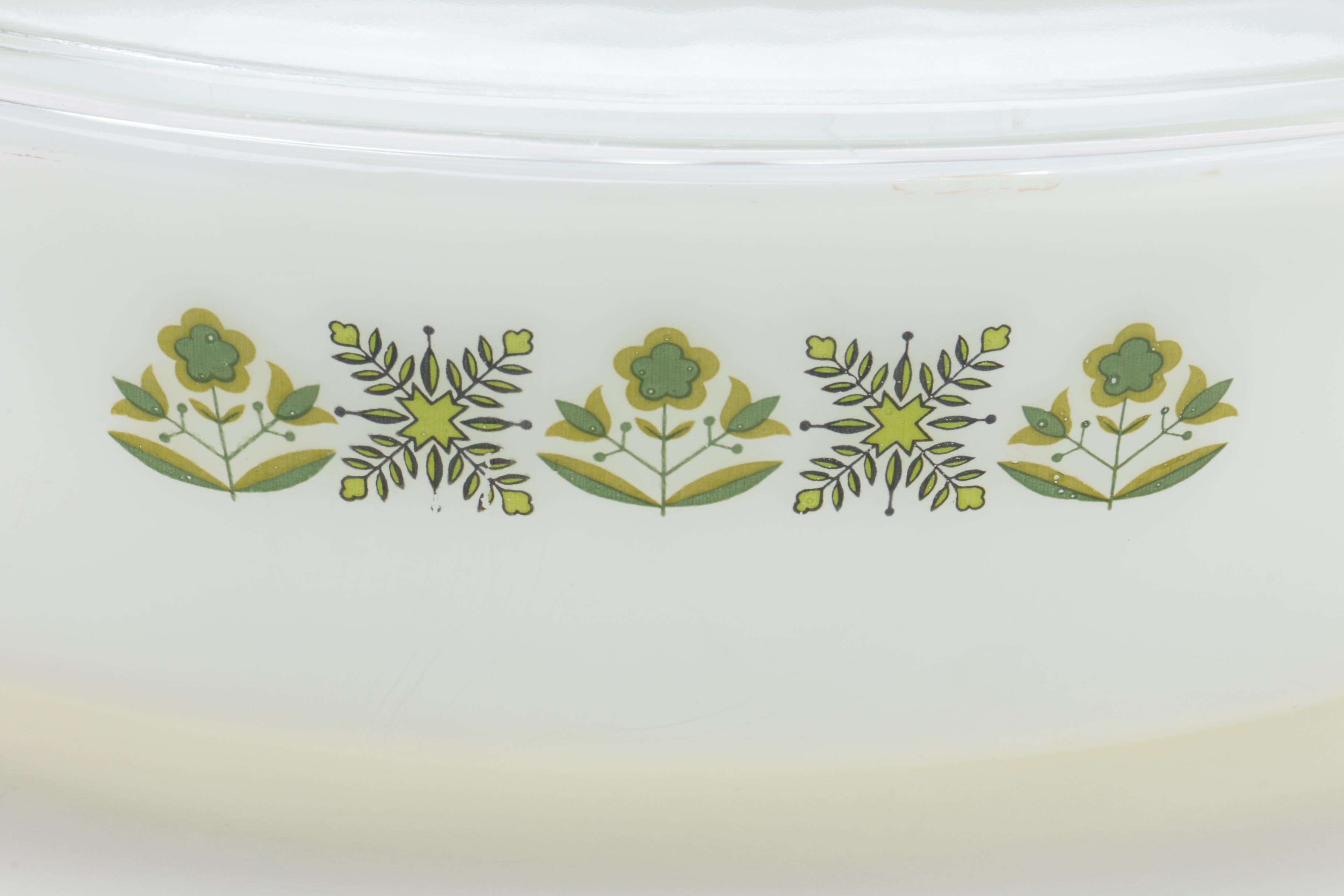 Anchor Hocking "Green Meadow" Casserole Dishes with Lids, Circa 1968-1976