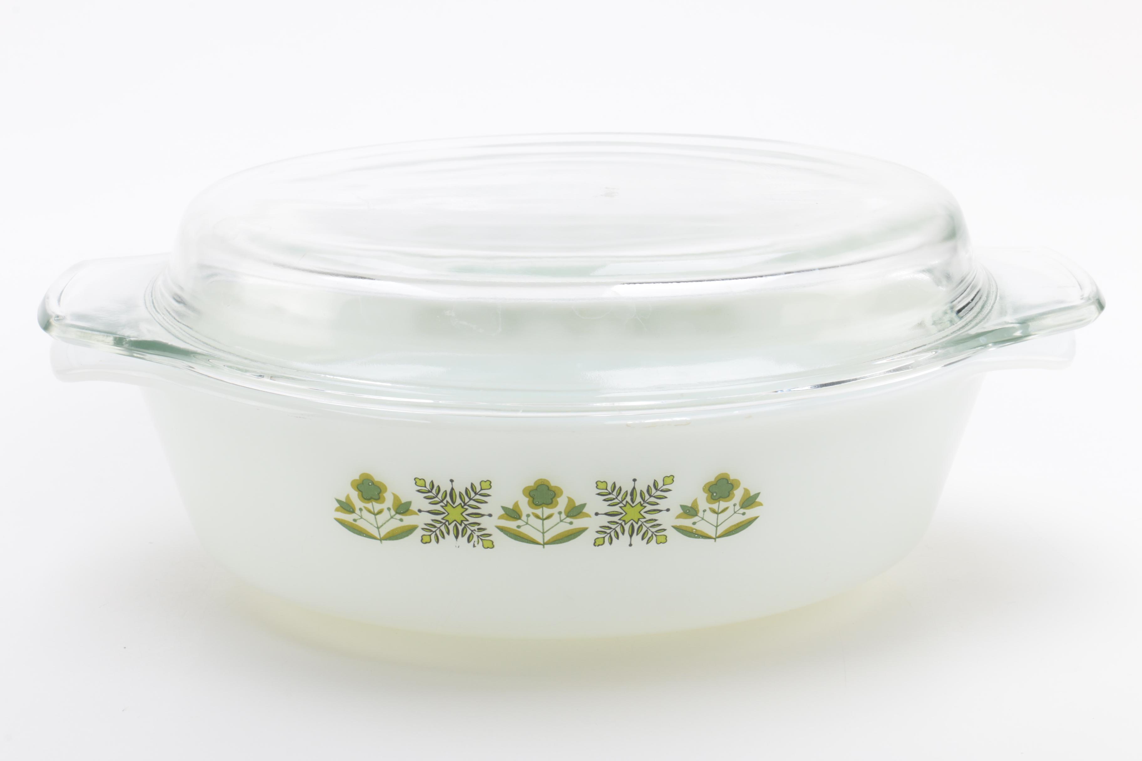 Anchor Hocking "Green Meadow" Casserole Dishes with Lids, Circa 1968-1976