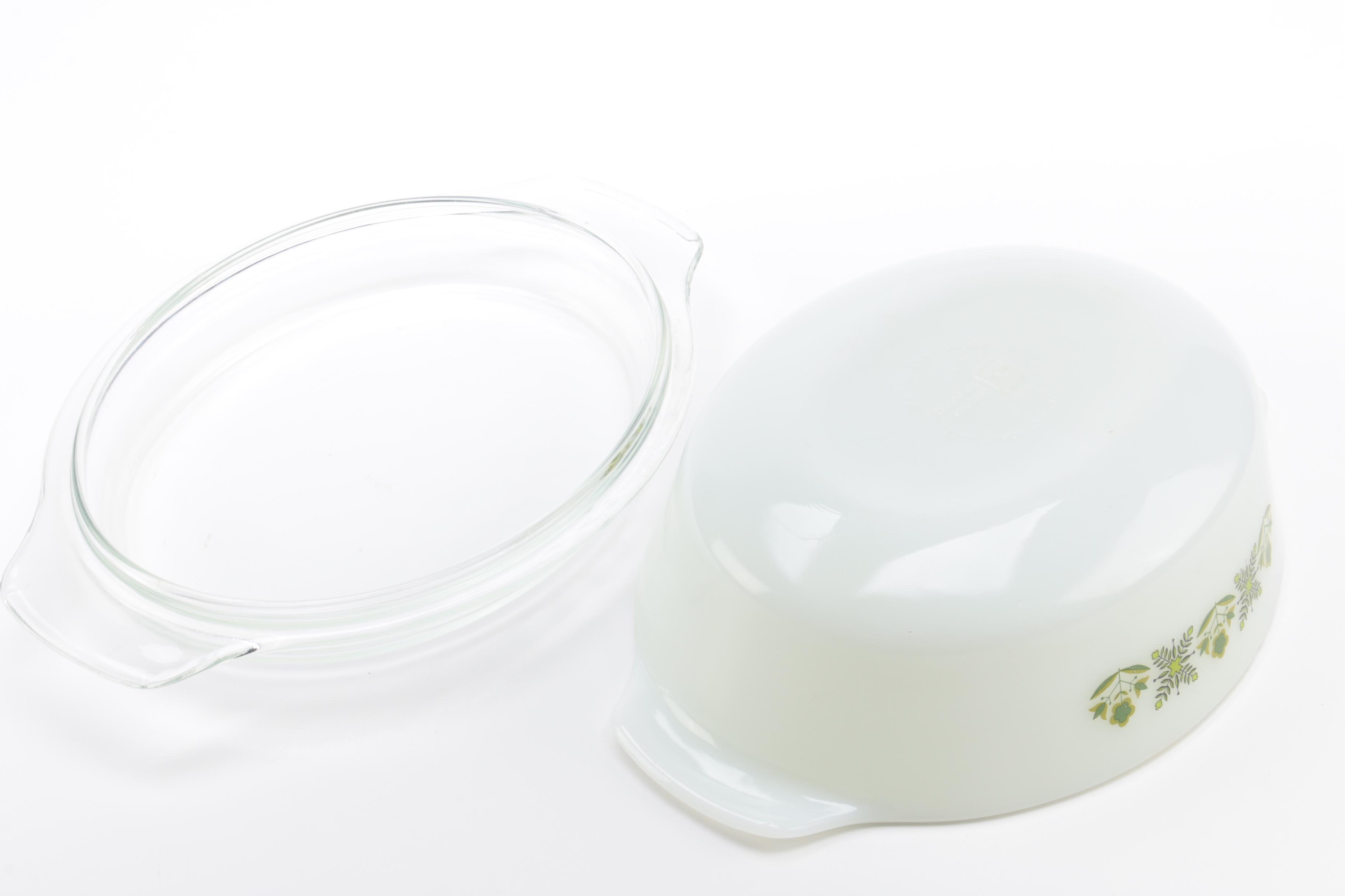 Anchor Hocking "Green Meadow" Casserole Dishes with Lids, Circa 1968-1976