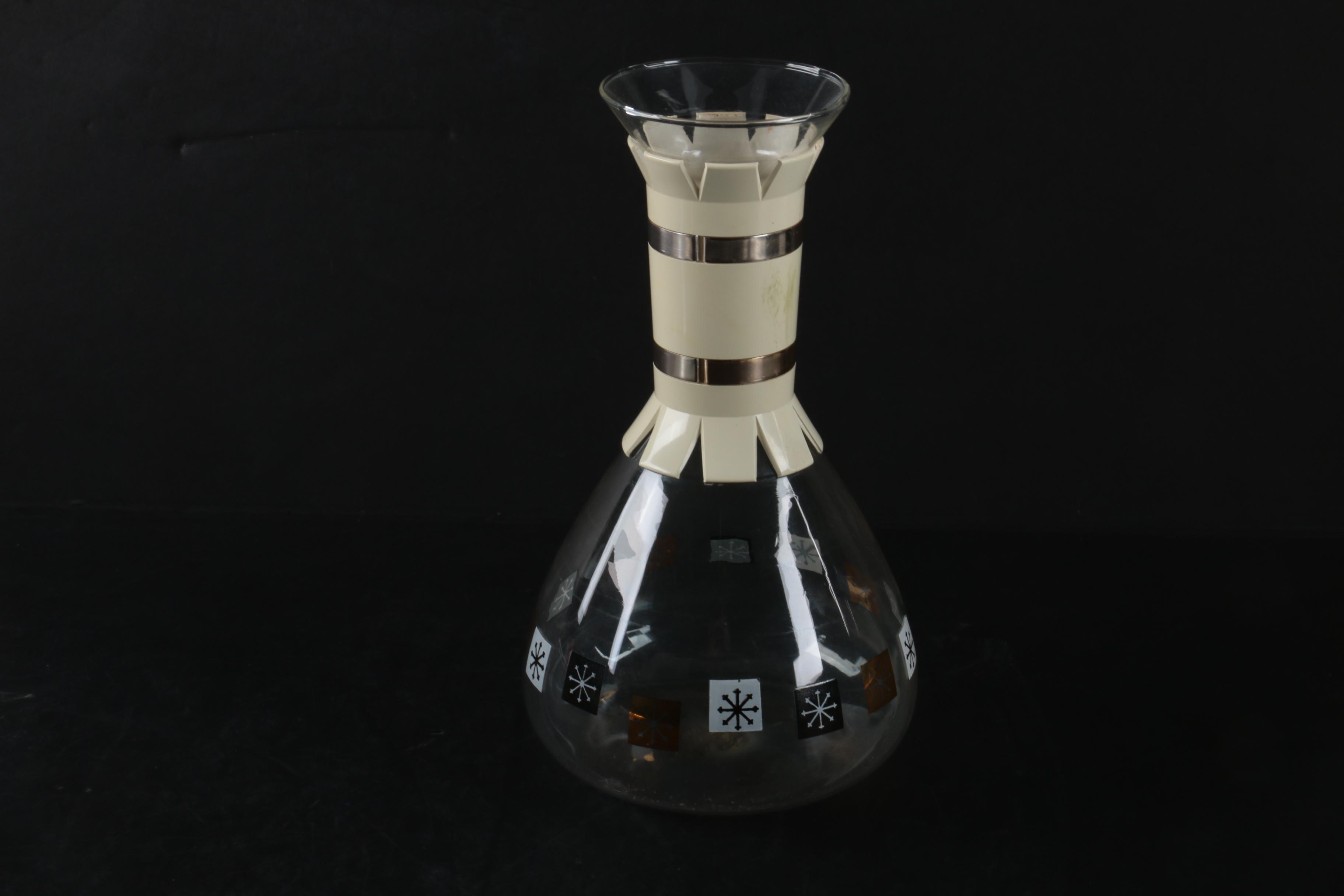 Vintage Atomic Glass Carafe and Tray
