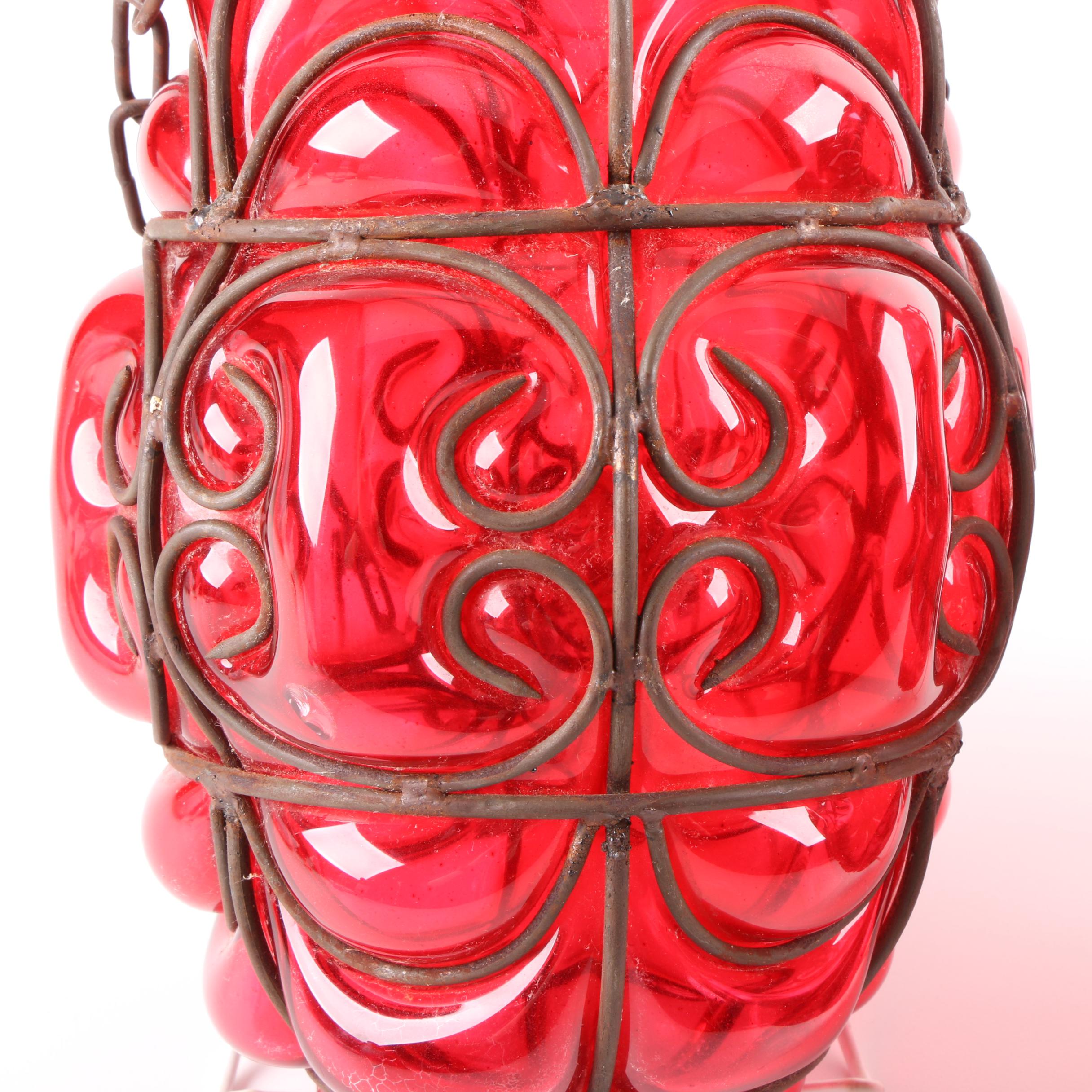 Red Glass and Metal Hanging Lanterns