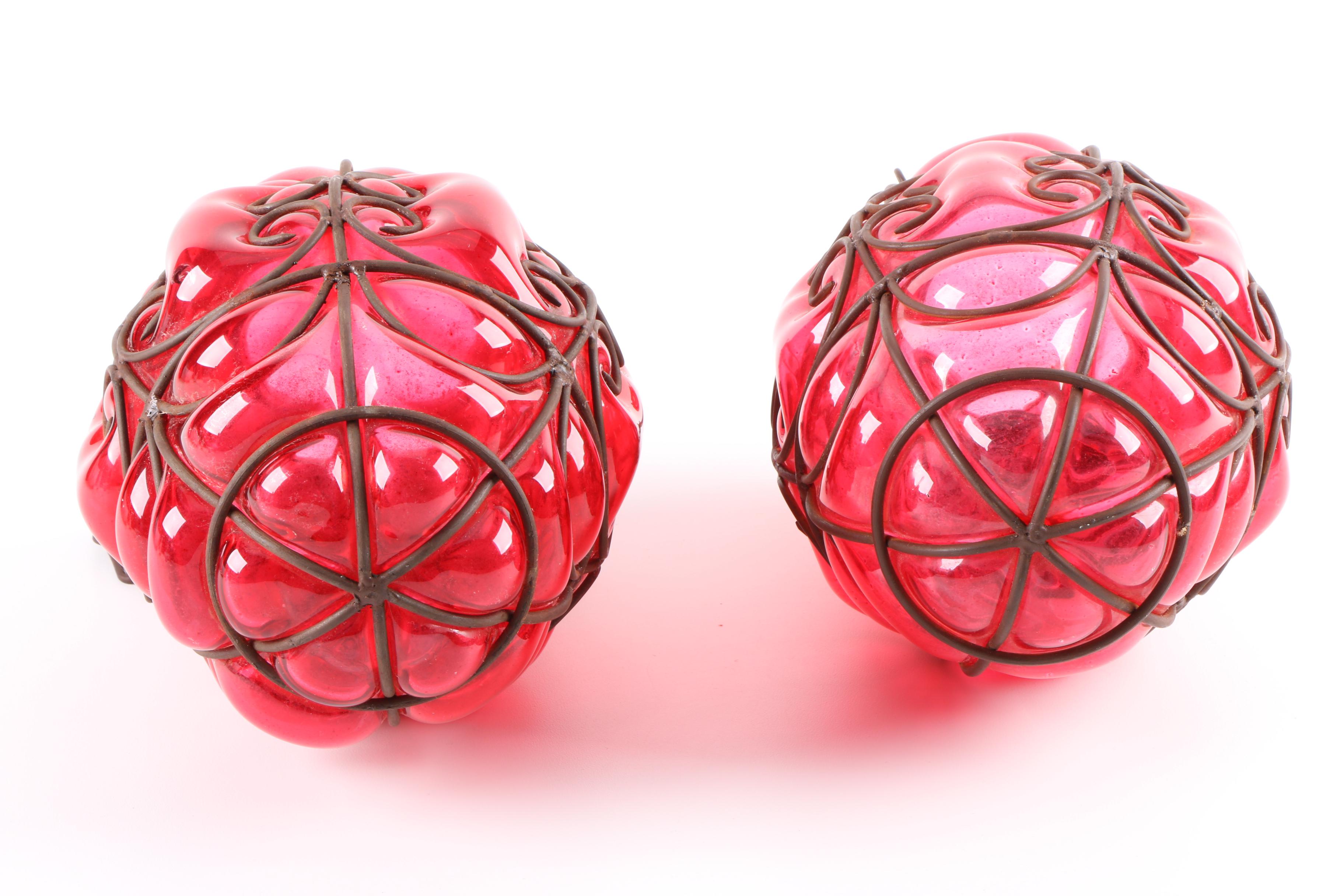 Red Glass and Metal Hanging Lanterns