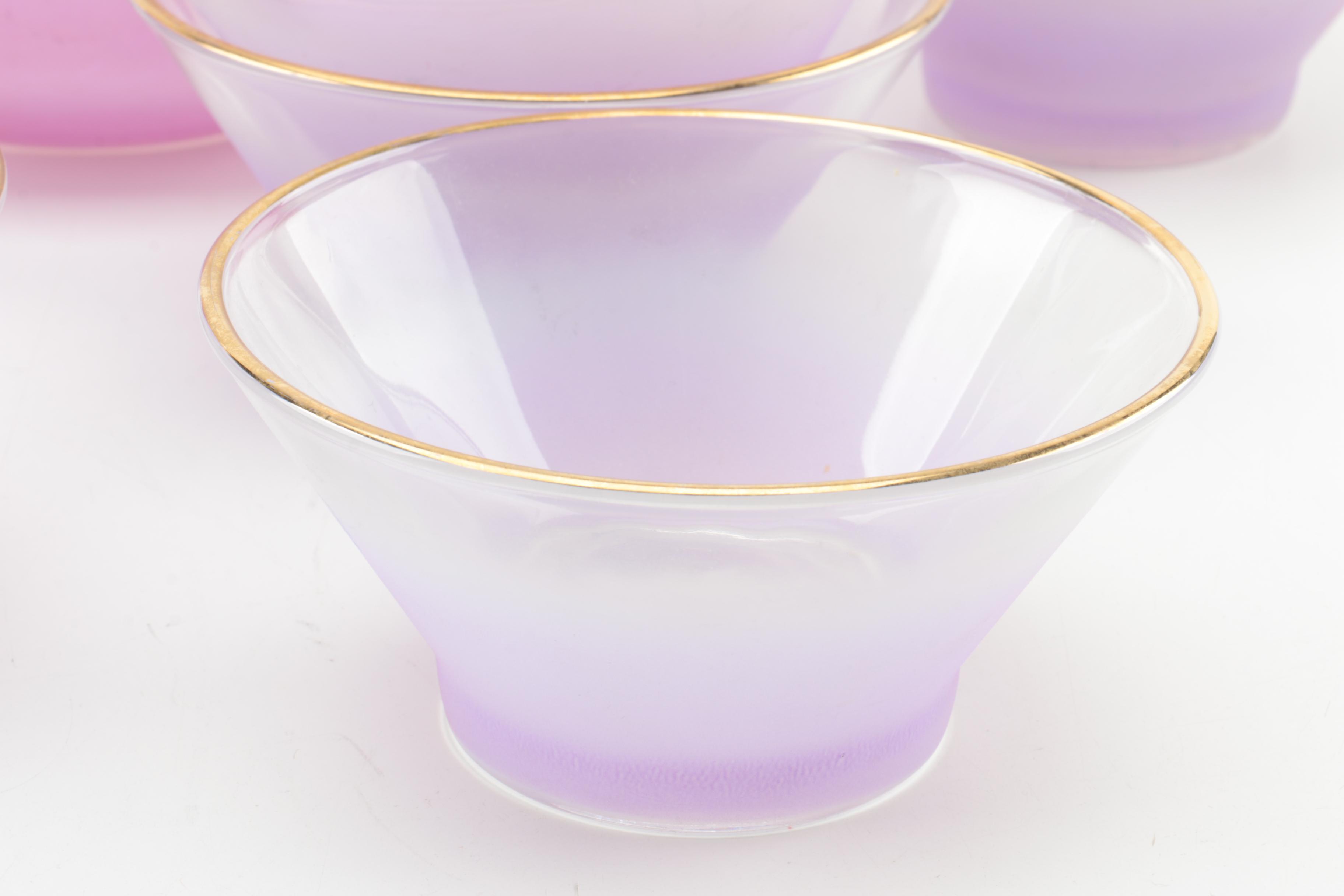 Vintage Blendo Glass Carafe, Wine Glasses and Bowls