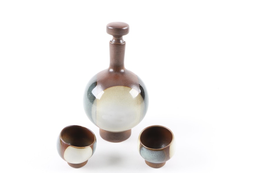 Stoneware Decanter and Cups After Robert Maxwell