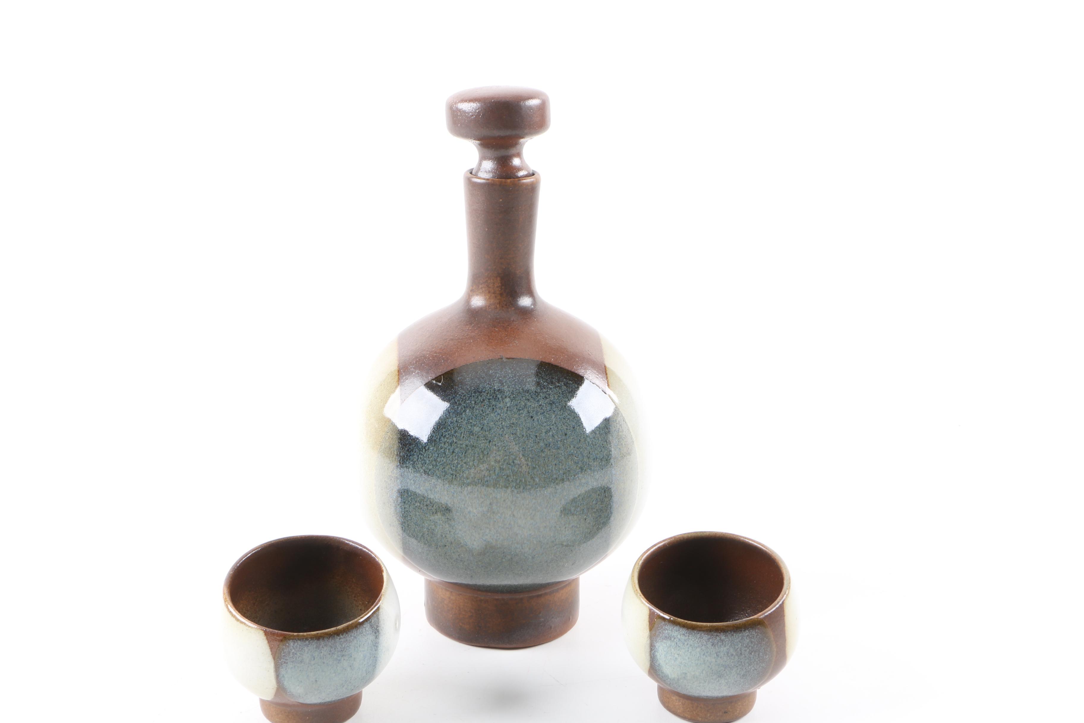 Stoneware Decanter and Cups After Robert Maxwell