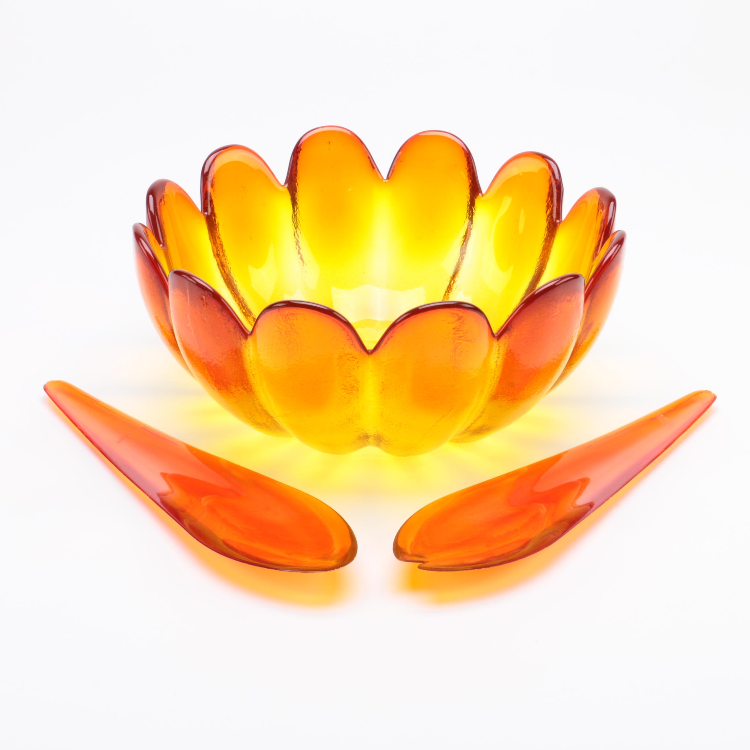 Vintage Indiana Glass Amberina Bowl and Tongs