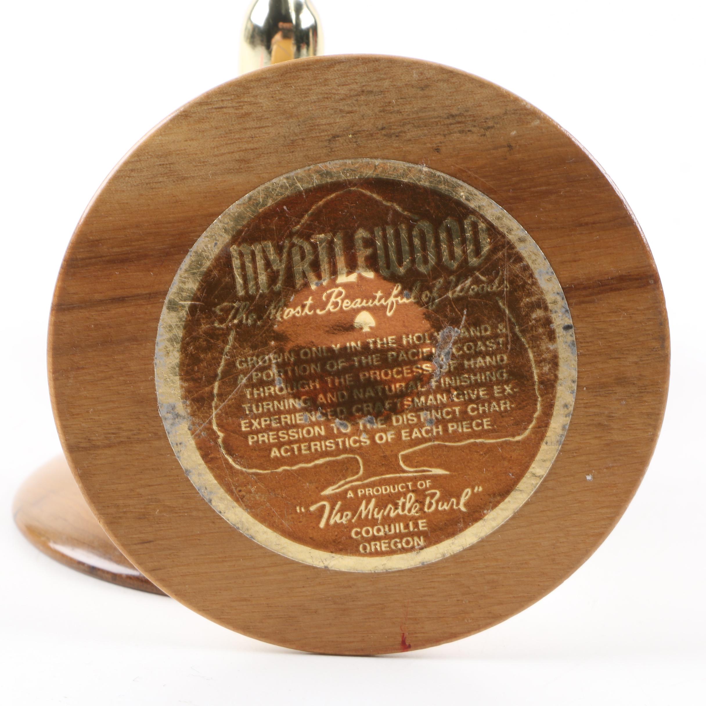 Myrtle Wood and Brass Candleholders