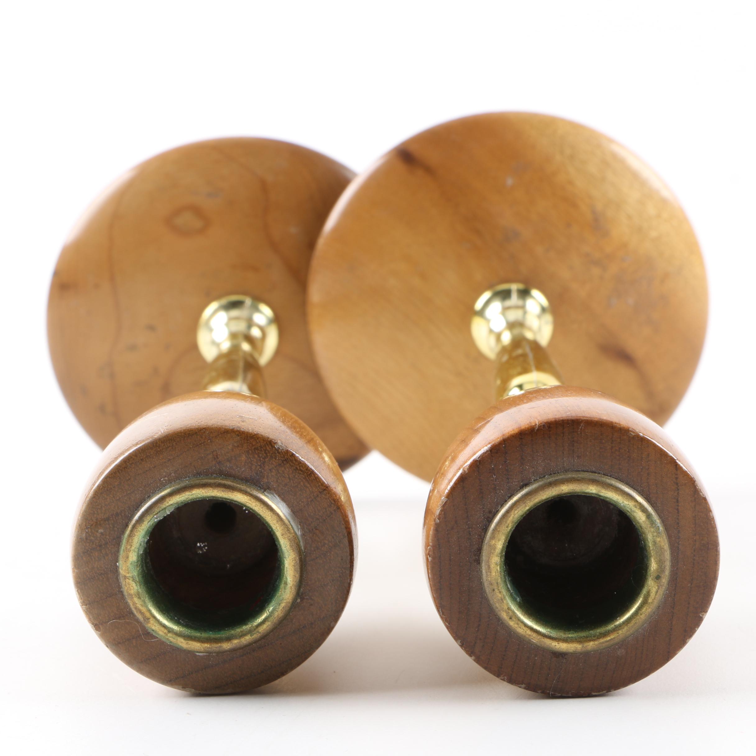 Myrtle Wood and Brass Candleholders