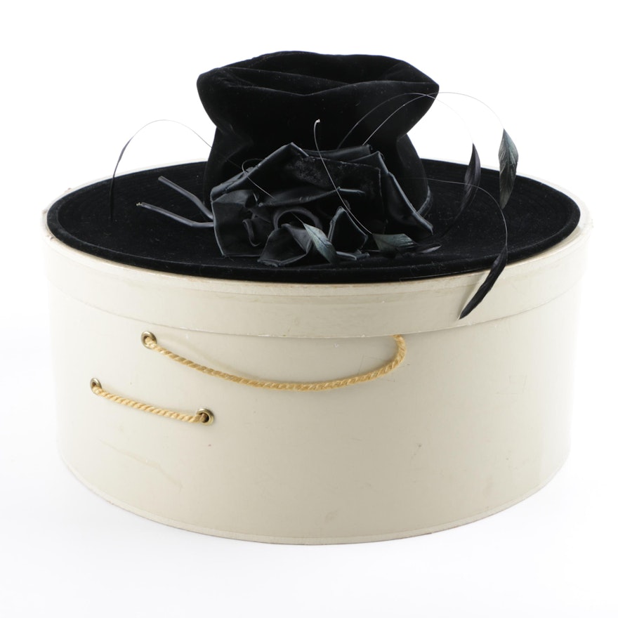 Black Gwenn Pennington Velour Hat with Feather Accents