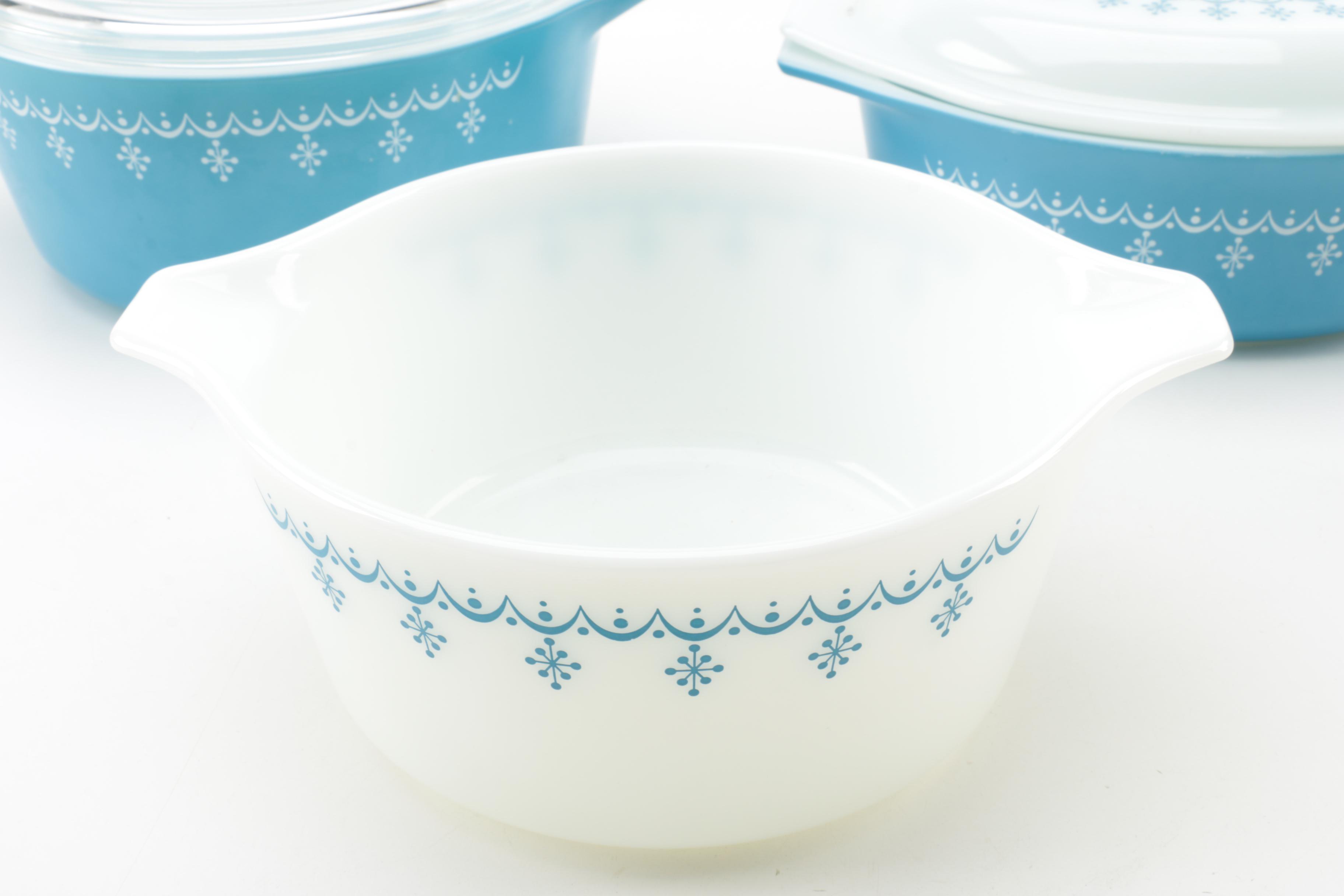 Pyrex "Snowflake Blue" Bakeware, Circa 1972-1975